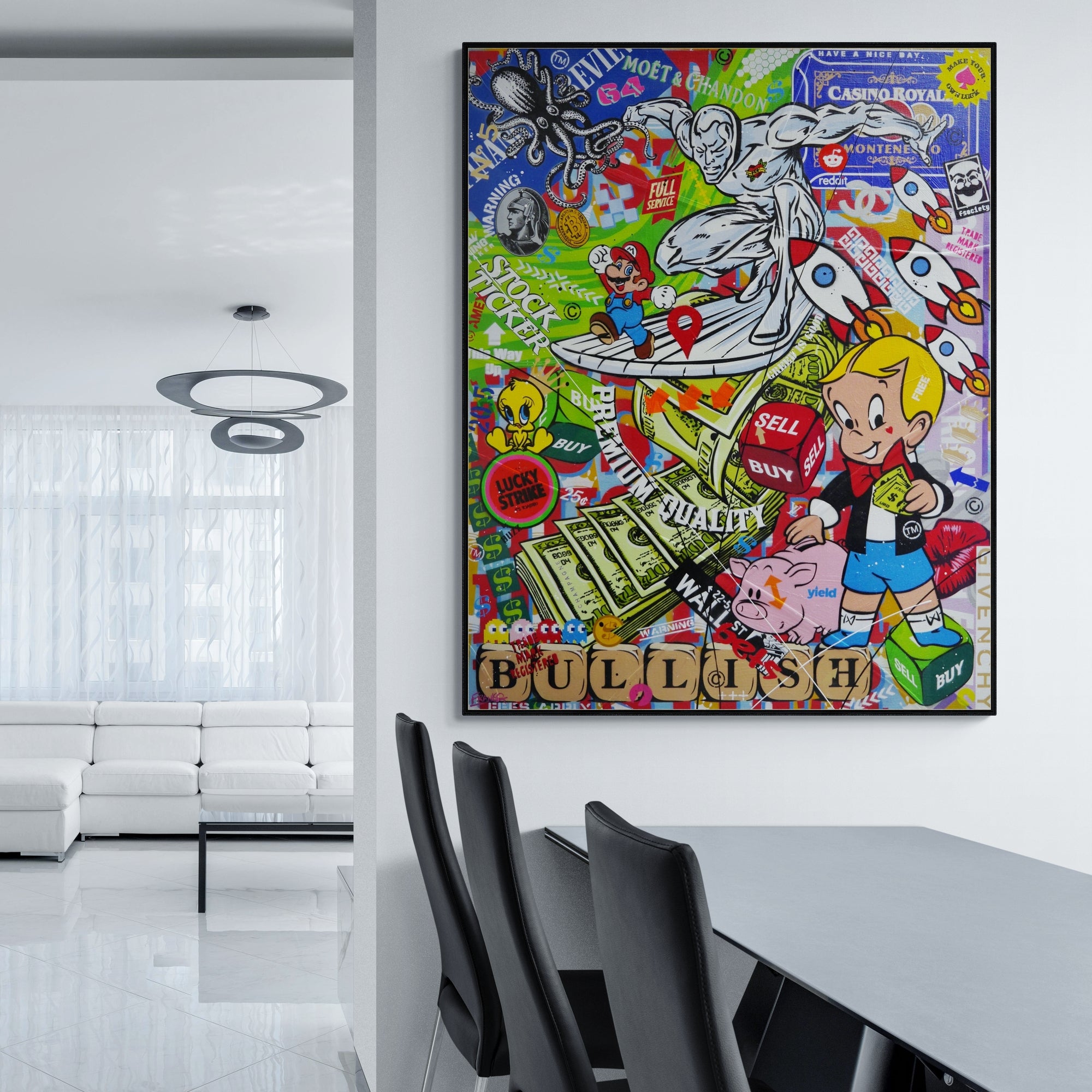 The Money Wave 120cm x 150cm Monopoly Man Textured Urban Pop Art Painting