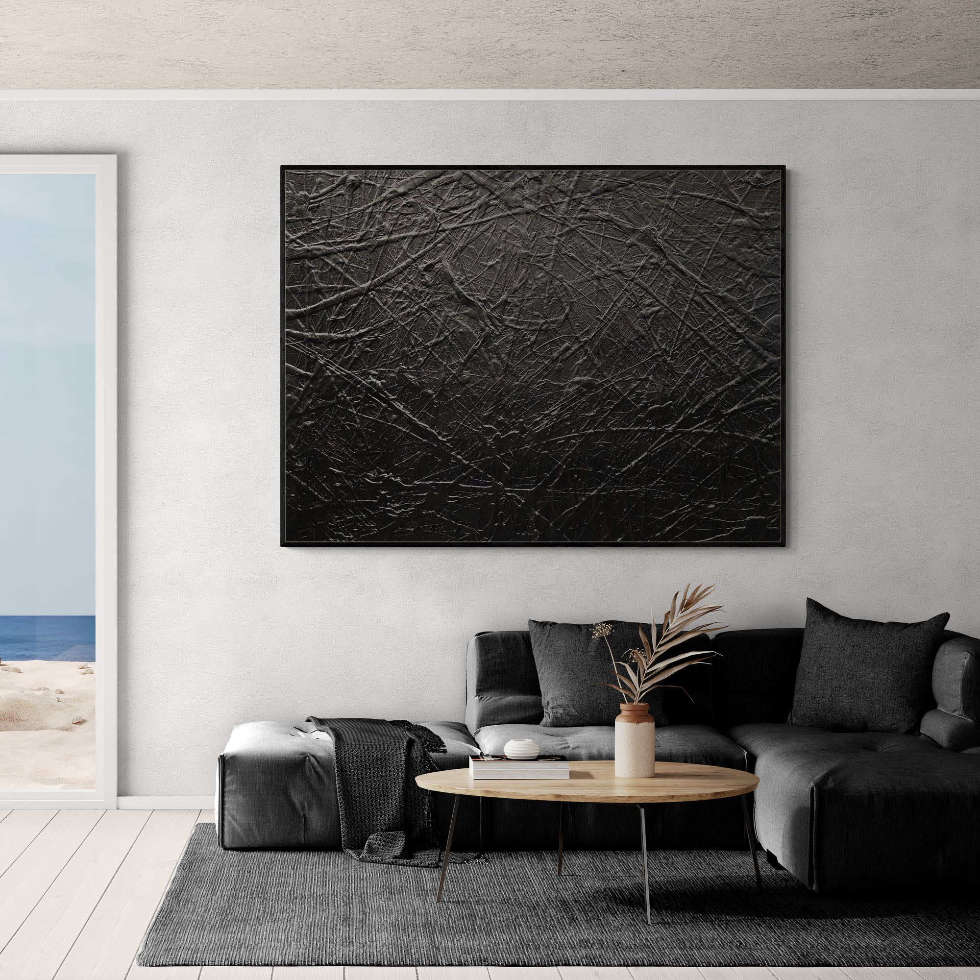 Maximus Black 140cm x 180cm Black Textured Abstract Painting (SOLD)
