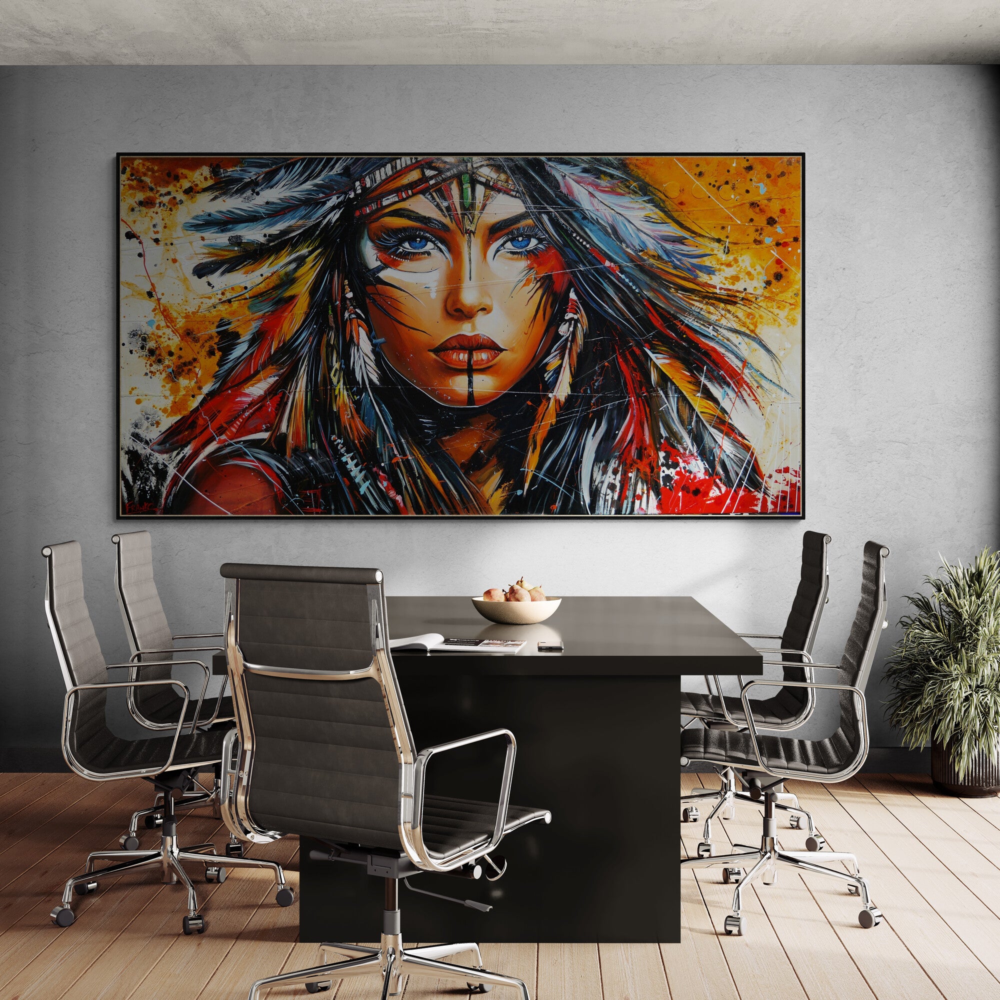 Takoda 190cm x 100cm FRAMED Warrioress Abstract Realism Textured Painting