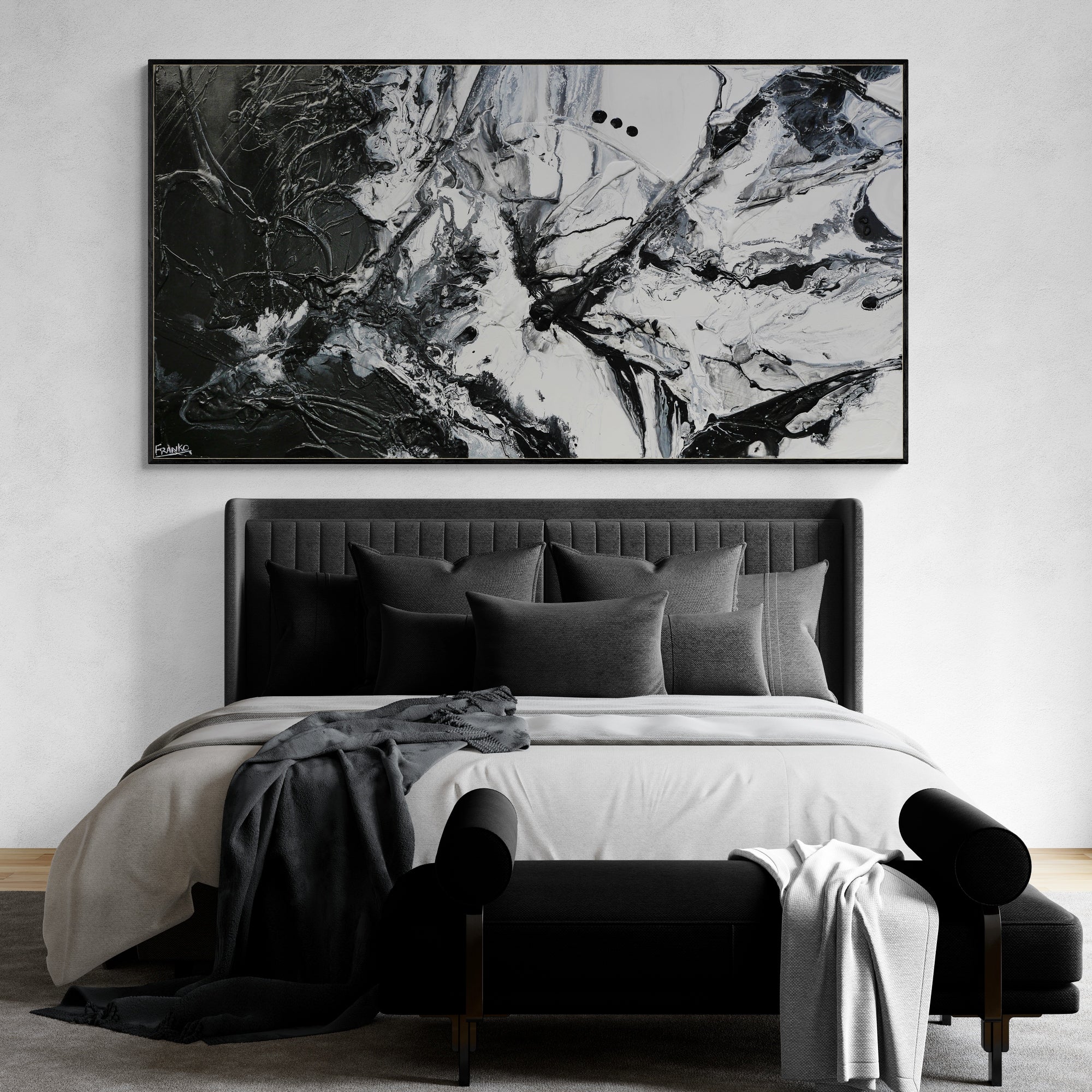 Black Haze 190cm x 100cm Black White Textured Abstract Painting (SOLD)-Abstract-Franko-[huge]-[Australian]-[best Selling]-Franklin Art Studio