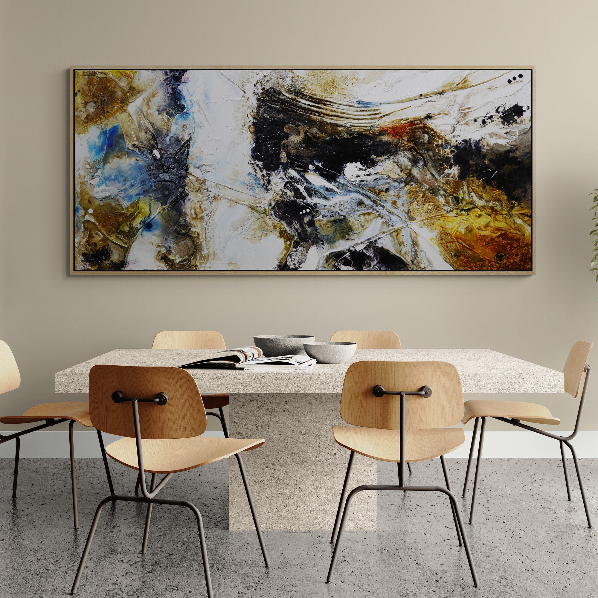 Witches Verge 270cm x 120cm White Rust Blue Ochre Textured Abstract Painting