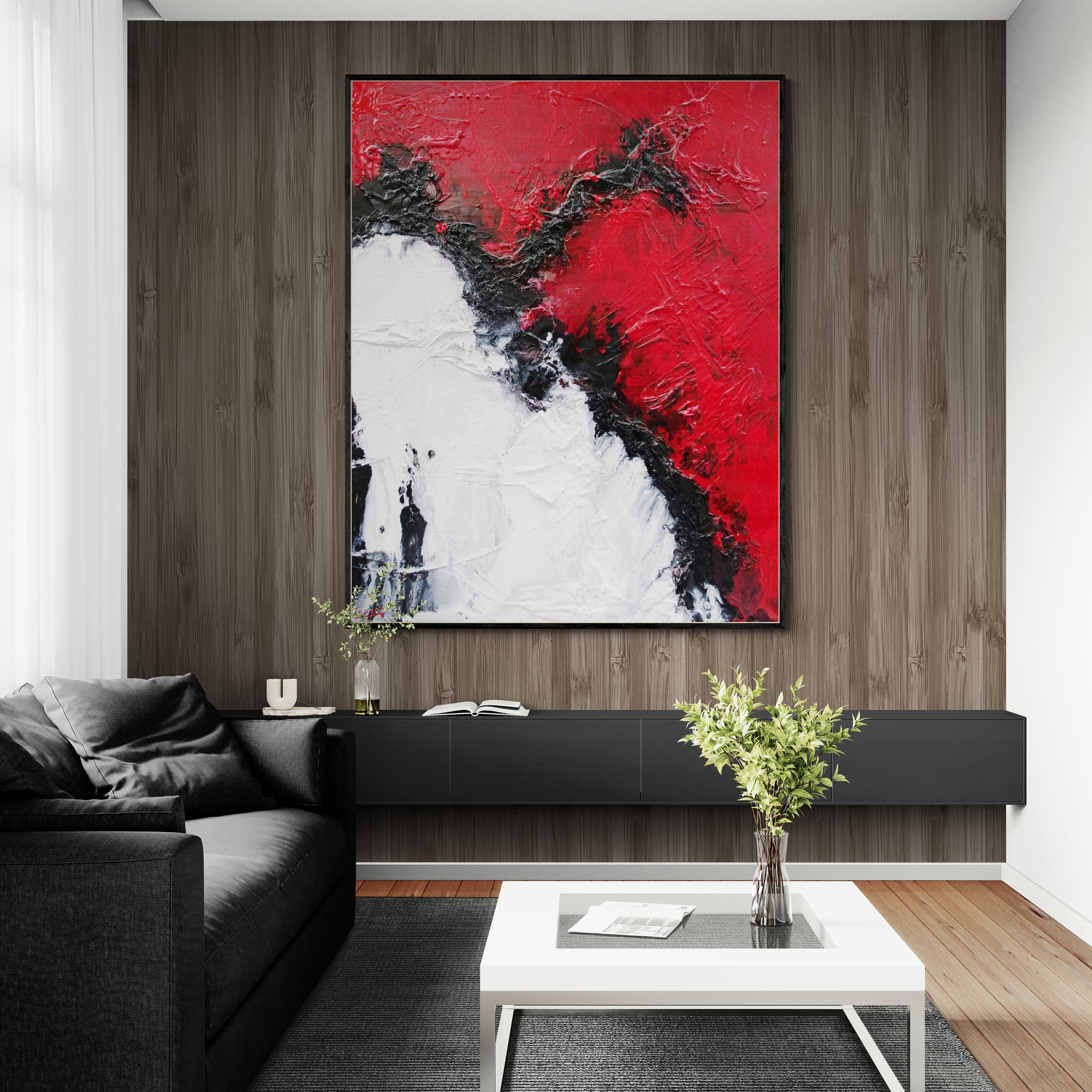 Scarlett Chemistry 120cm x 150cm Black White Red Textured Abstract Painting