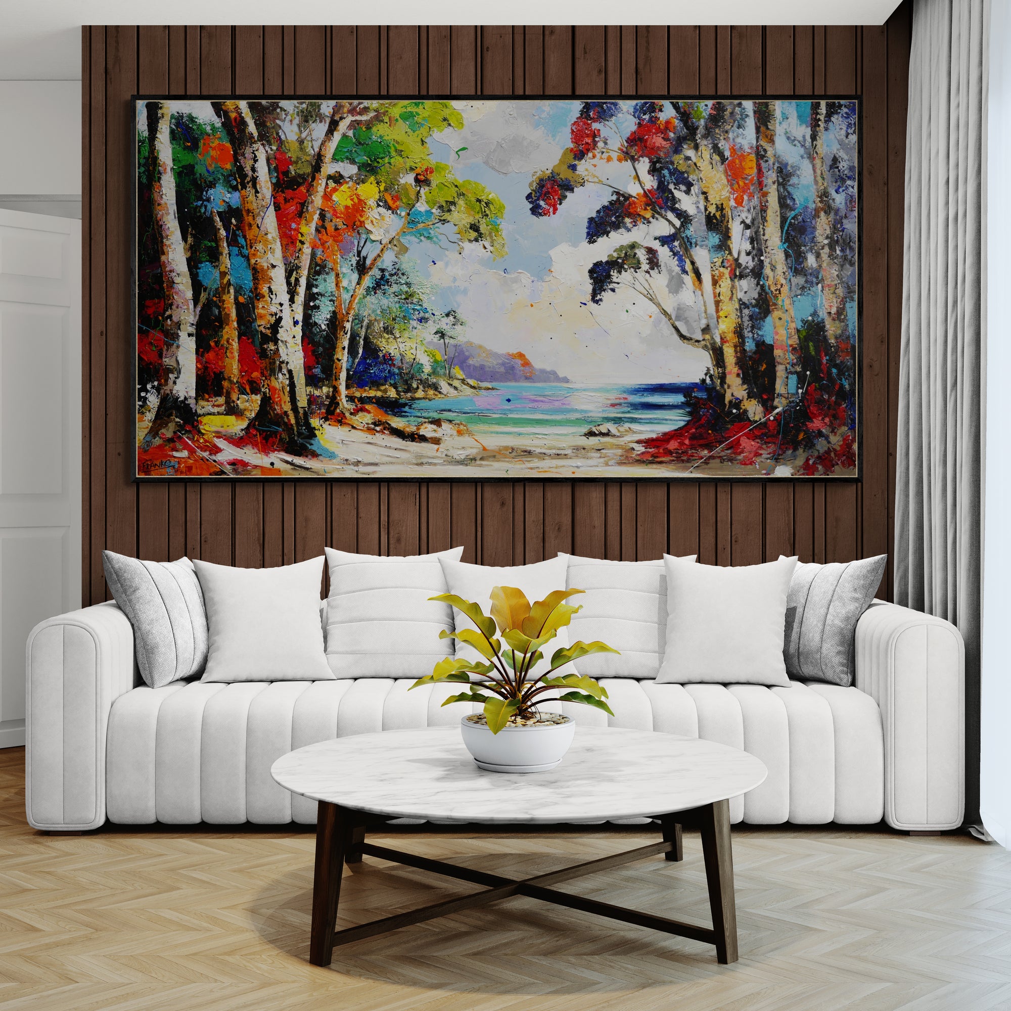 Glass Bay 190cm x 100cm FRAMED Australian Landscape Abstract Realism Textured Painting