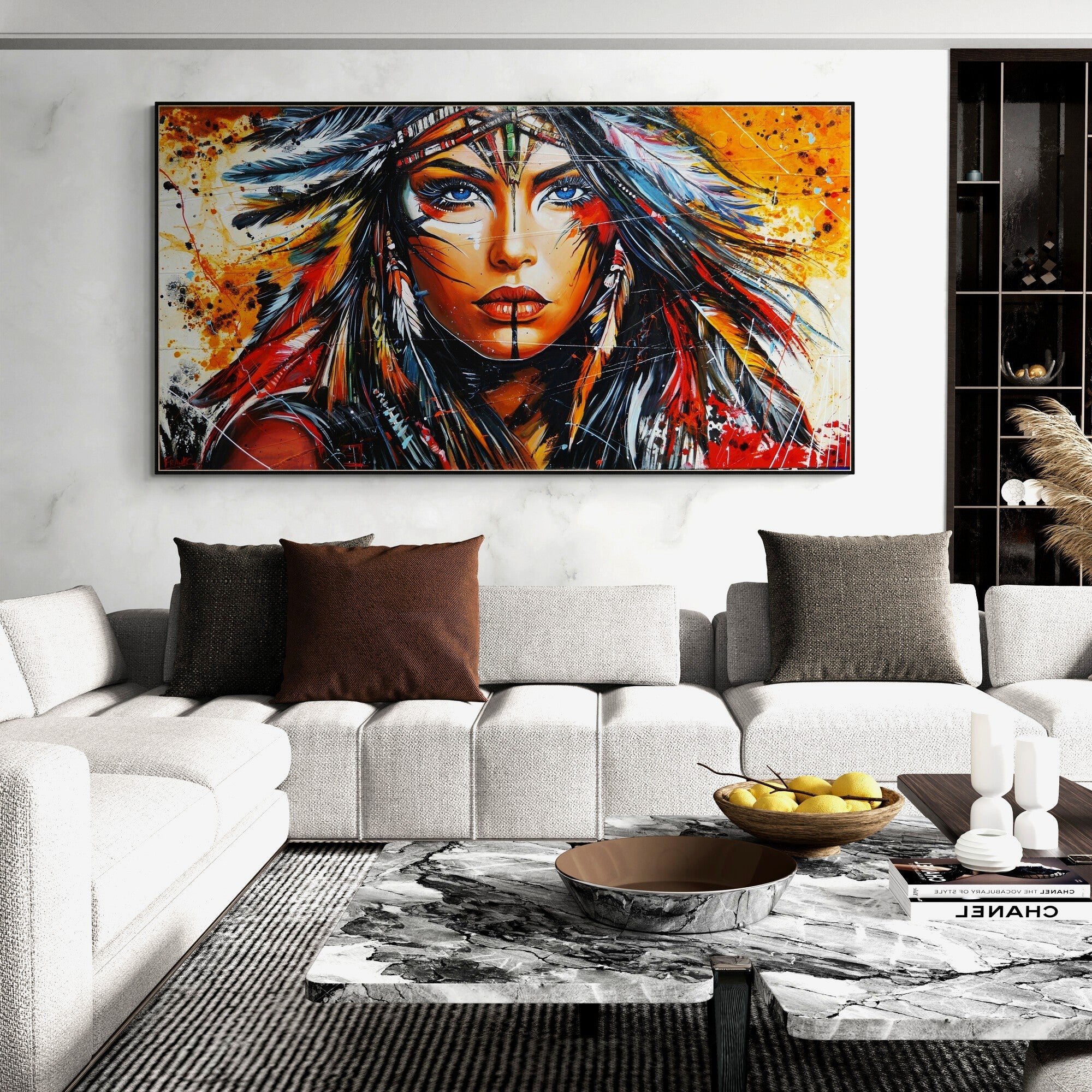 Takoda 190cm x 100cm FRAMED Warrioress Abstract Realism Textured Painting