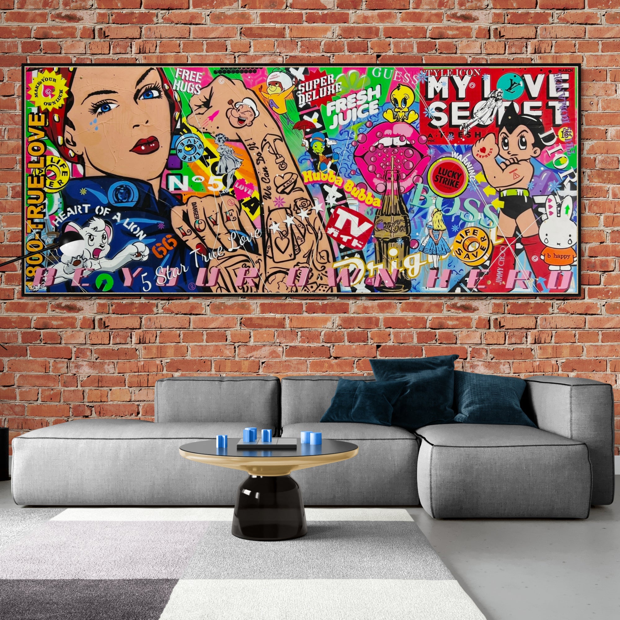 Rosie Can ... 240cm x 100cm Rosie the Riveter Textured Urban Pop Art Painting-Urban Pop Art-[Franko Artist]-[The Block]-[Dream Homes]-[ideas]-Franklin Art Studio