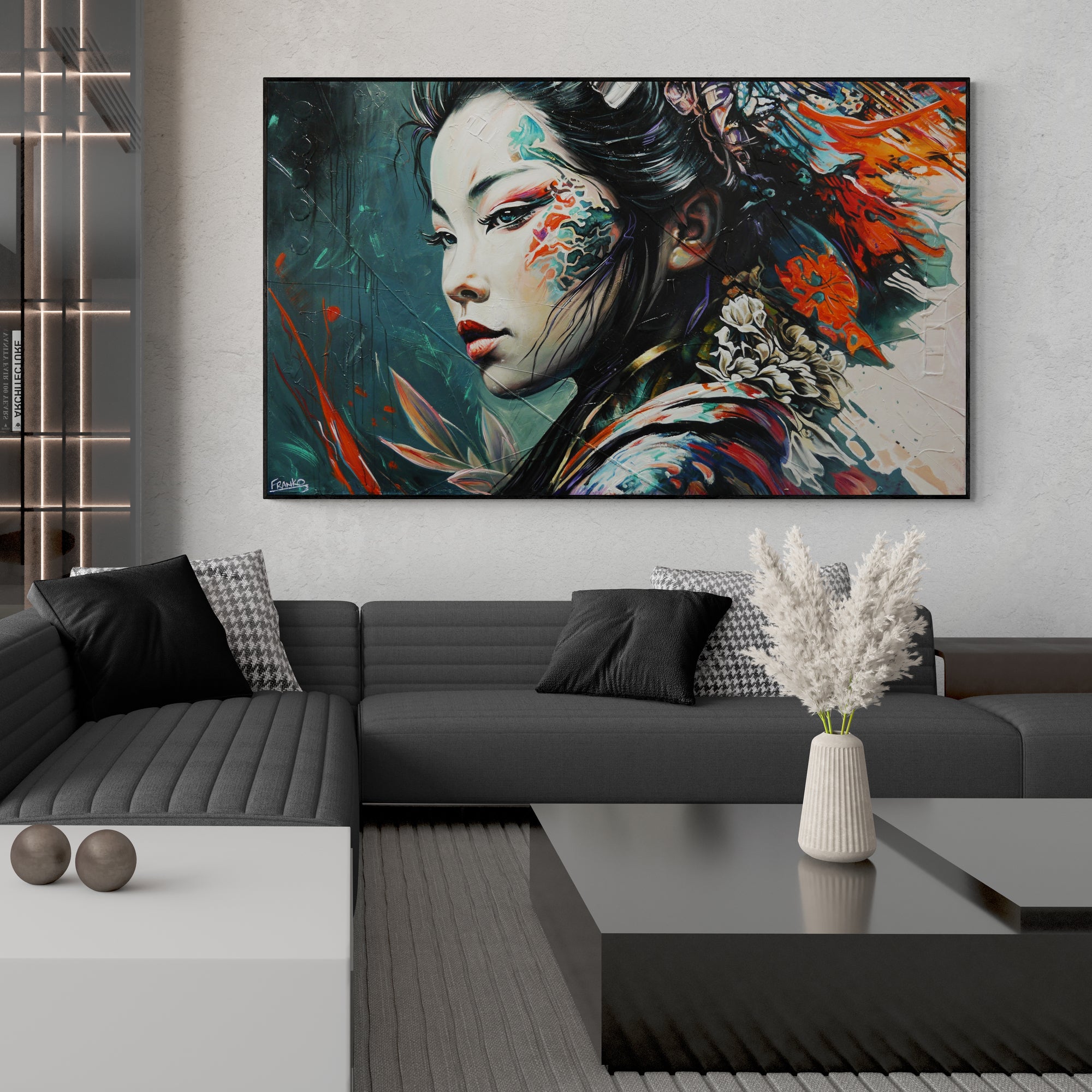 Amane 200cm x 120cm  FRAMED IN OAK Warrior Abstract Realism Art Acrylic Textured Glossed (SOLD)