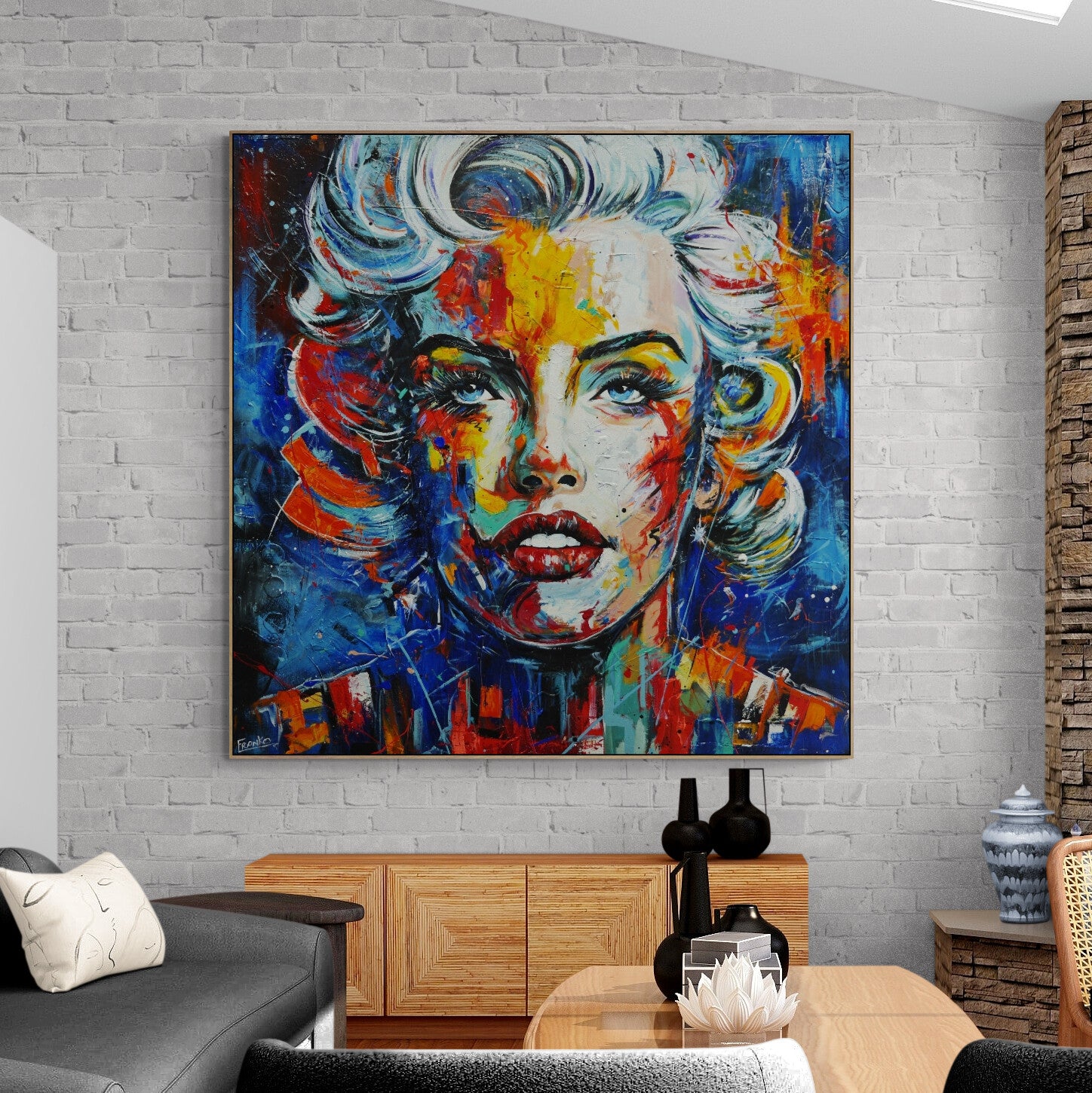 Wicked M 150cm x 150cm Marilyn Munroe Textured Abstract Realism Painting-abstract realism-[Franko Artist]-[The Block]-[Dream Homes]-[ideas]-Franklin Art Studio