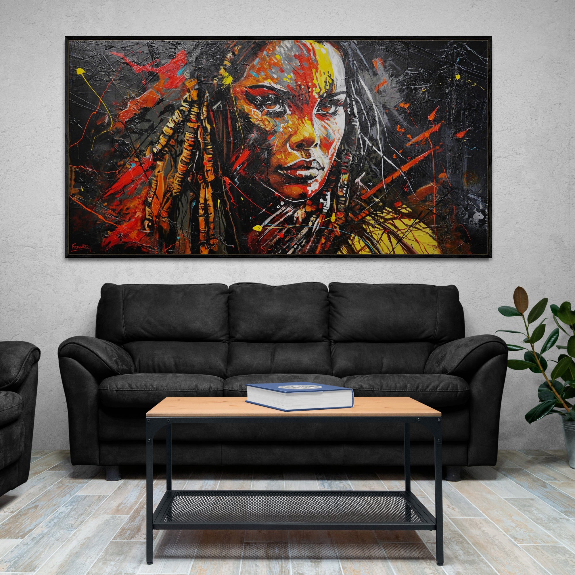 Warrioress 190cm x 100cm Brave and Beautiful Abstract Framed Textured Painting (SOLD)-people-Franko-[huge]-[Australian]-[best Selling]-Franklin Art Studio