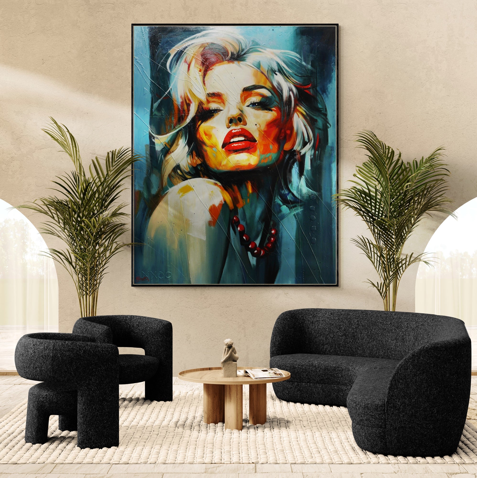 Evocative 140cm x 180cm Framed Marilyn Monroe Abstract Realism Textured Painting