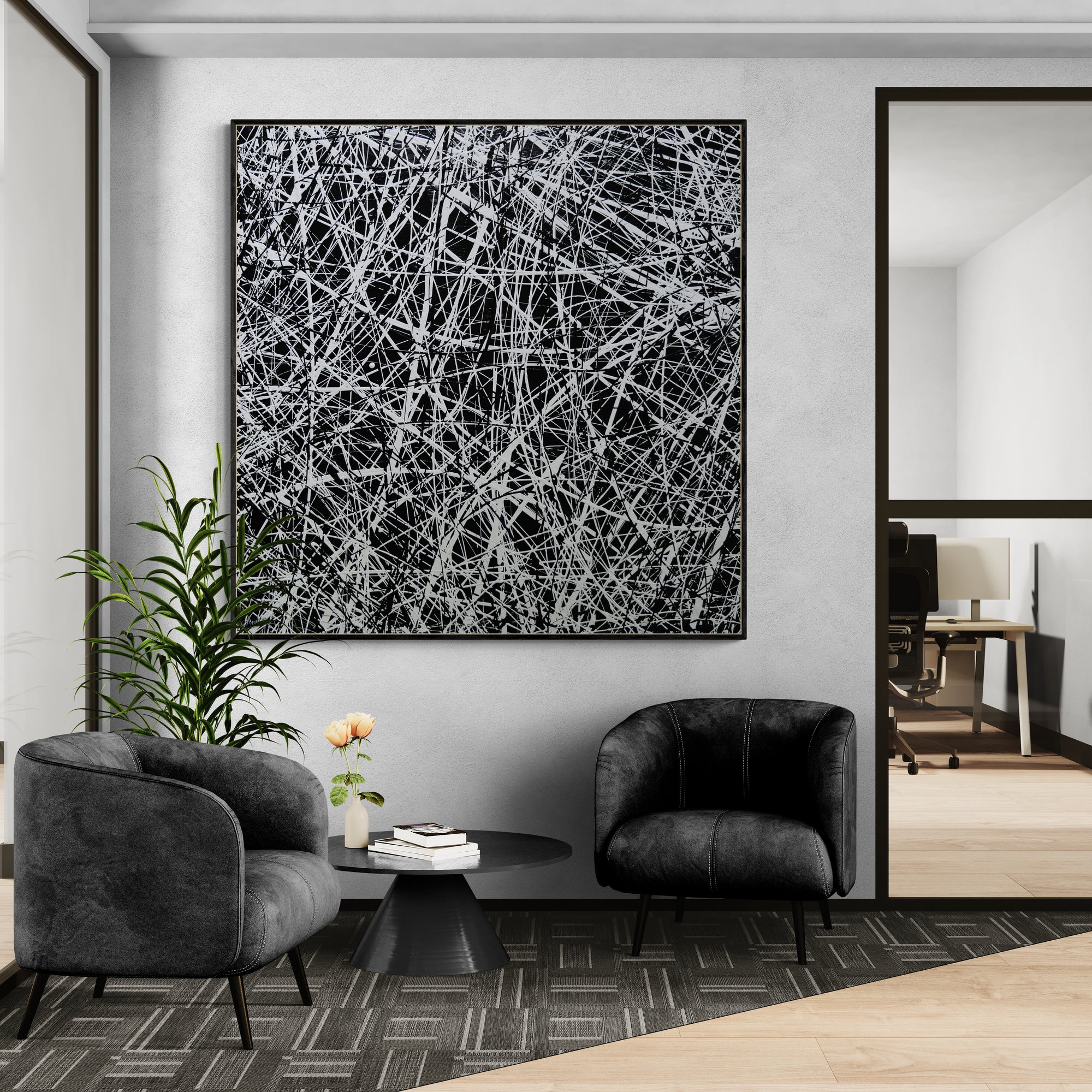 update alt-text with template Frazzled 150cm x 150cm Black and White Textured Abstract Painting-Abstract-[Franko_Artist]-[The_Block]-[Dream_Homes]-[ideas]- [Grand_Designs]-Franklin Art Studio