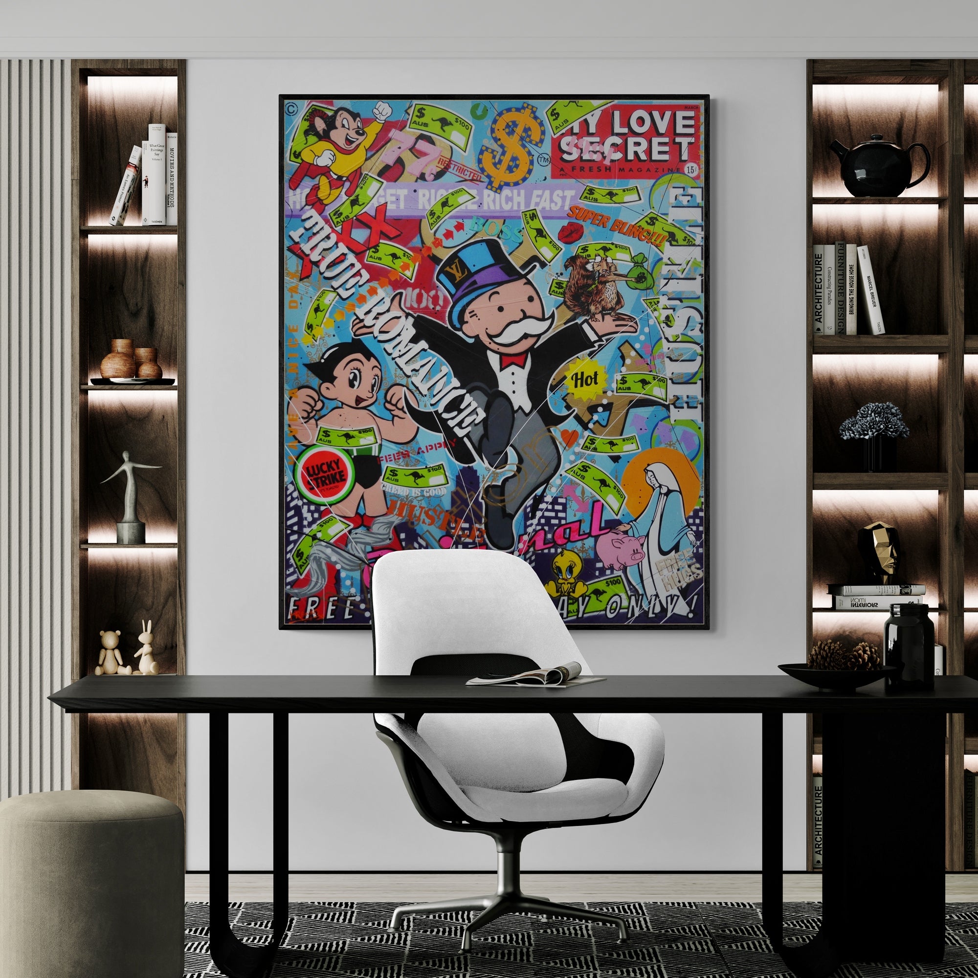 Money Bags 120cm x 150cm Monopoly Man Textured Urban Pop Art Painting (SOLD)