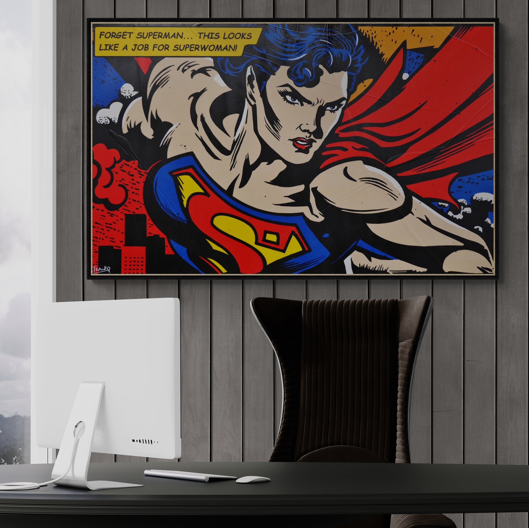 Superwoman 160cm x 100cm Comic Woman Textured Urban Pop Art Painting-Urban Pop Art-[Franko Artist]-[The Block]-[Dream Homes]-[ideas]-Franklin Art Studio