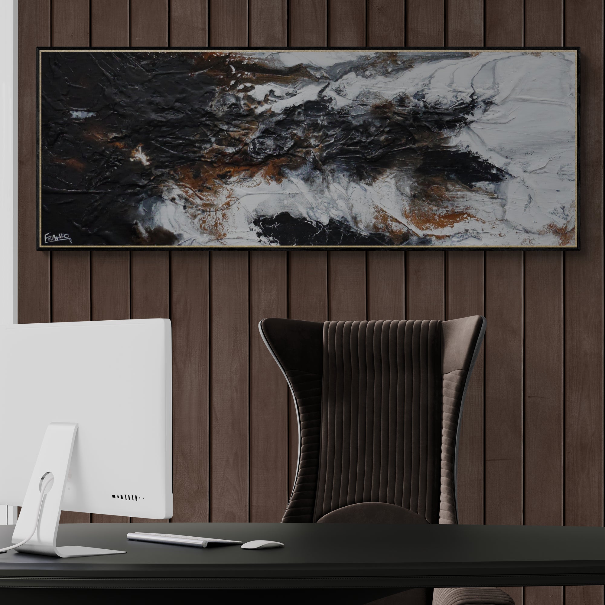 Rusting Black Ice 160cm x 60cm Rustic Textured Abstract Painting (SOLD)-Abstract-[Franko Artist]-[Cheryl]-[Wendy]-[Gabriela]-Franklin Art Studio