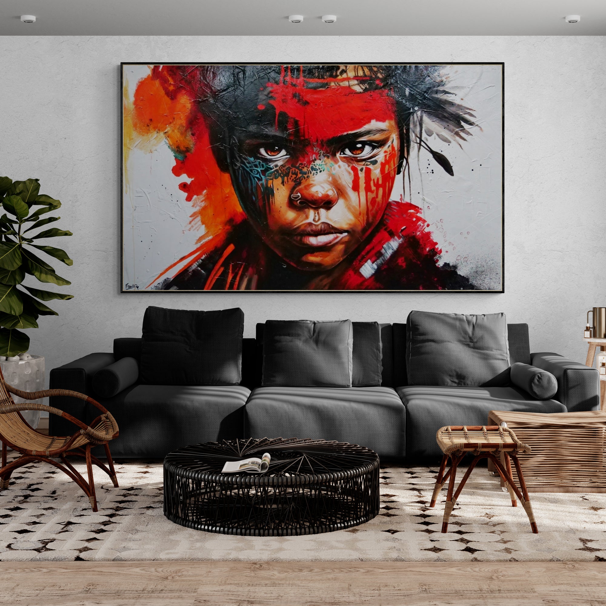 Warrior 200cm x 120cm Brave and Beautiful Abstract Framed Textured Painting (SOLD)-people-Franko-[huge]-[Australian]-[best Selling]-Franklin Art Studio