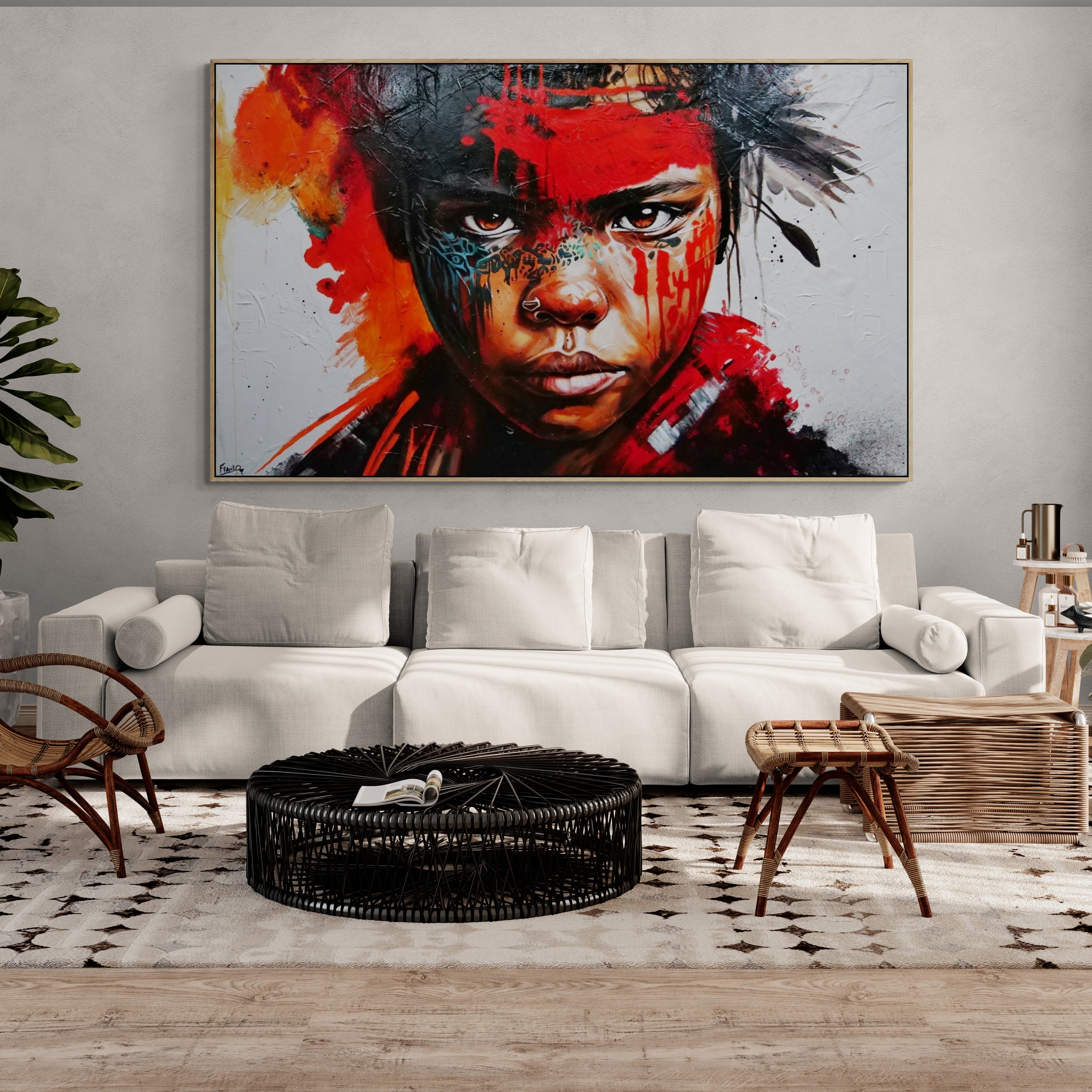 Warrior 200cm x 120cm Brave and Beautiful Abstract Framed Textured Painting (SOLD)-people-[Franko Artist]-[Cheryl]-[Wendy]-[Gabriela]-Franklin Art Studio