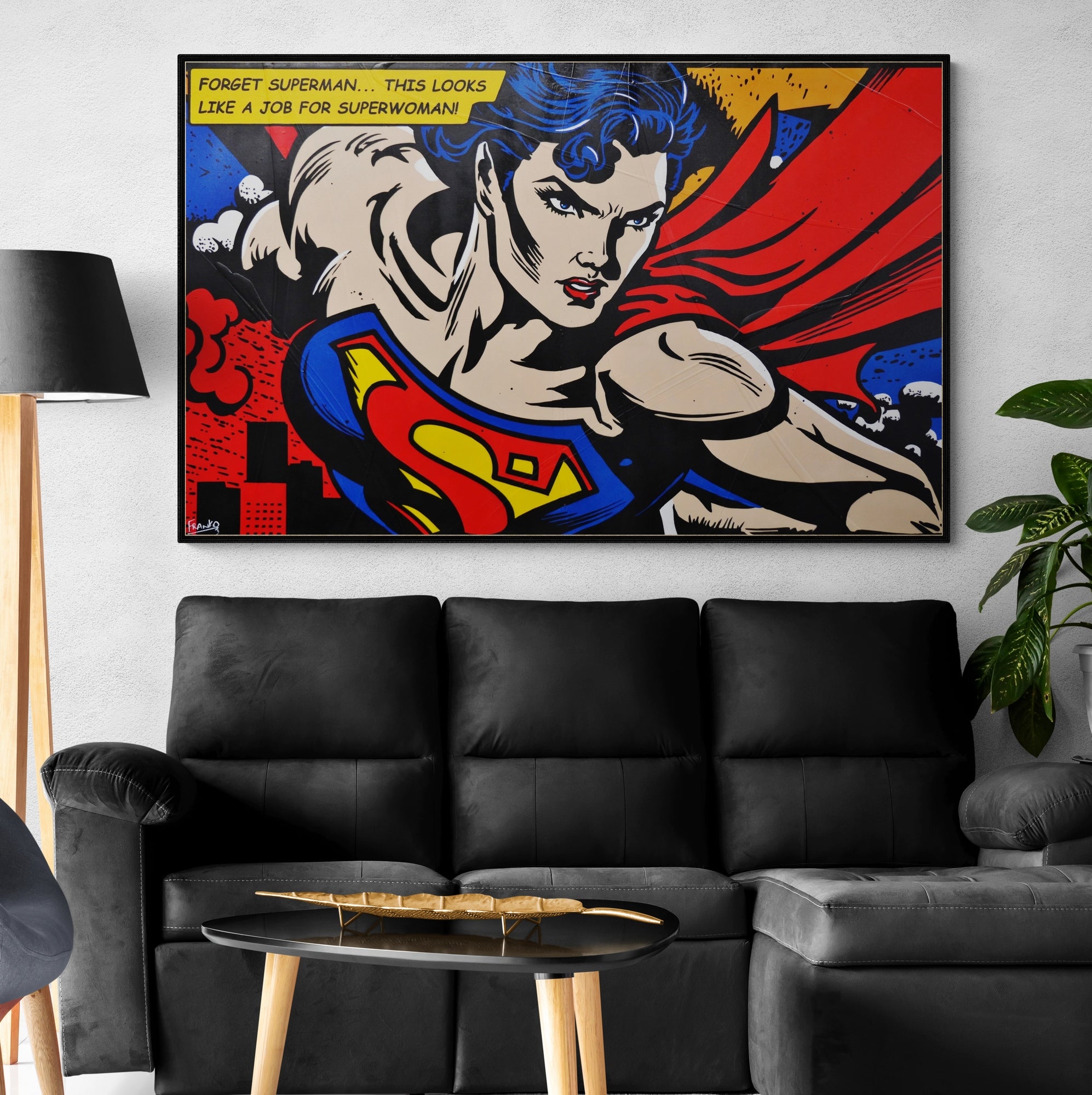 Superwoman 160cm x 100cm Comic Woman Textured Urban Pop Art Painting-Urban Pop Art-Franko-[huge]-[Australian]-[best Selling]-Franklin Art Studio