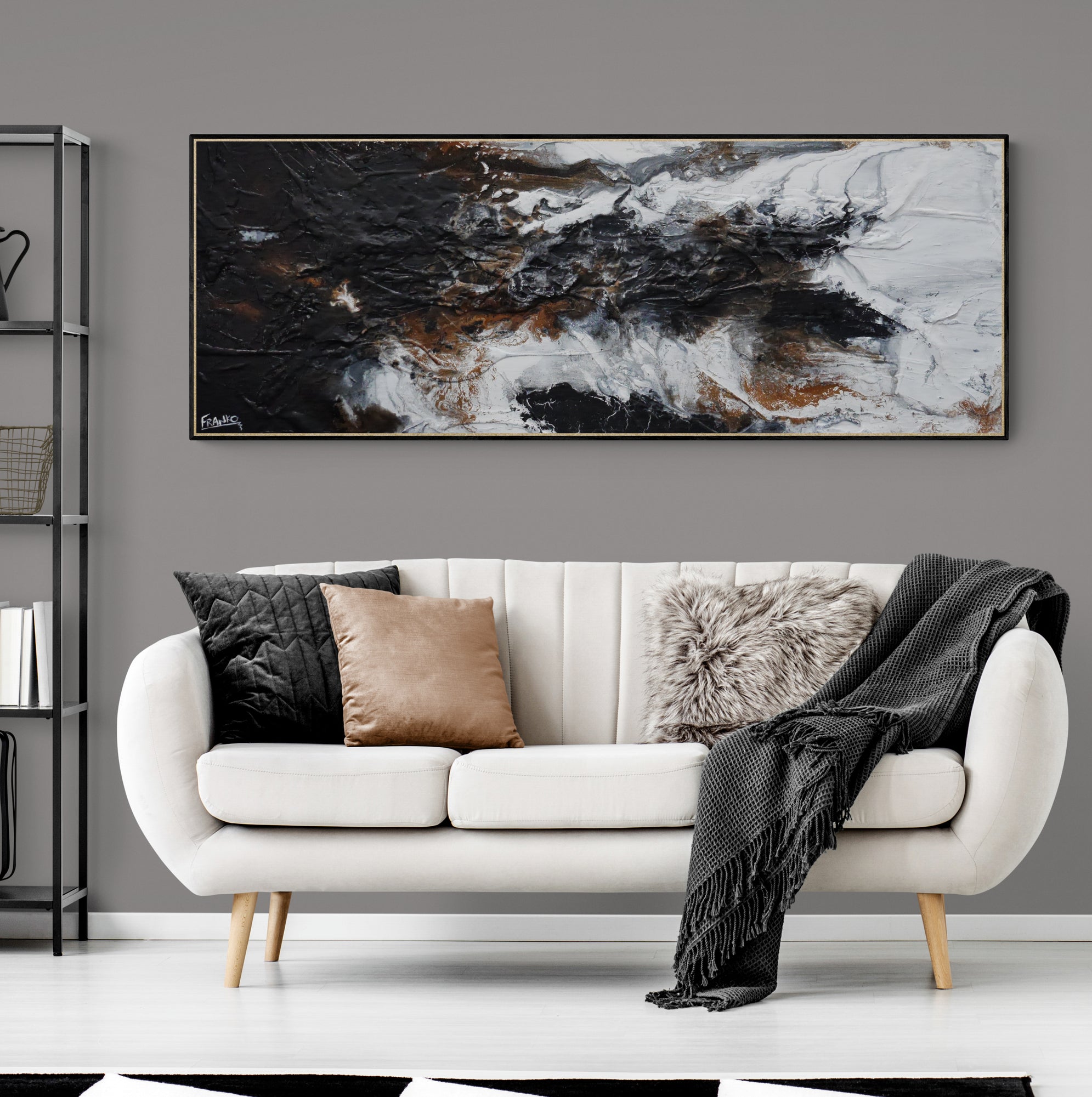 Rusting Black Ice 160cm x 60cm Rustic Textured Abstract Painting (SOLD)