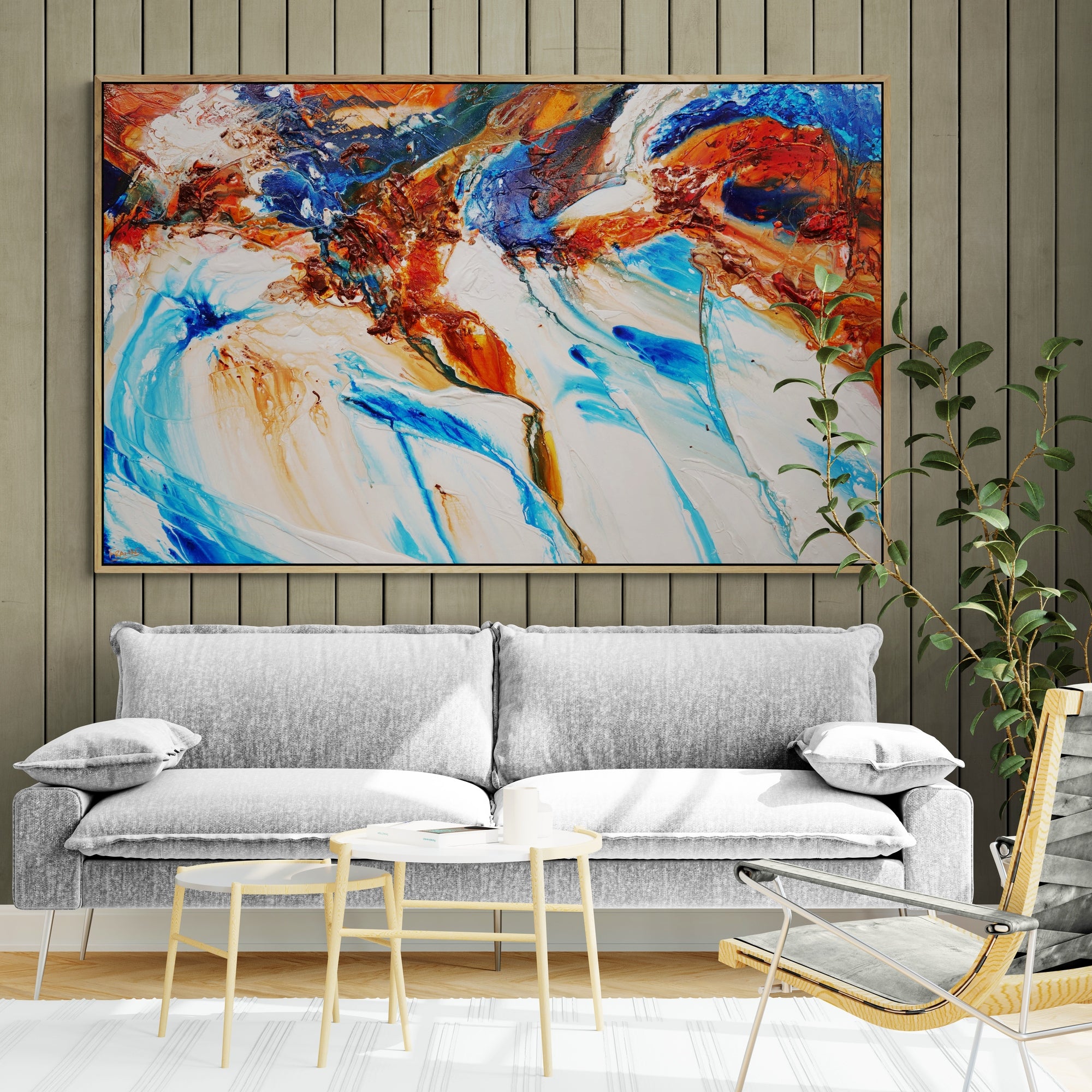 The West Coast 160cm x 100cm Orange Blue Textured Abstract Painting (SOLD)