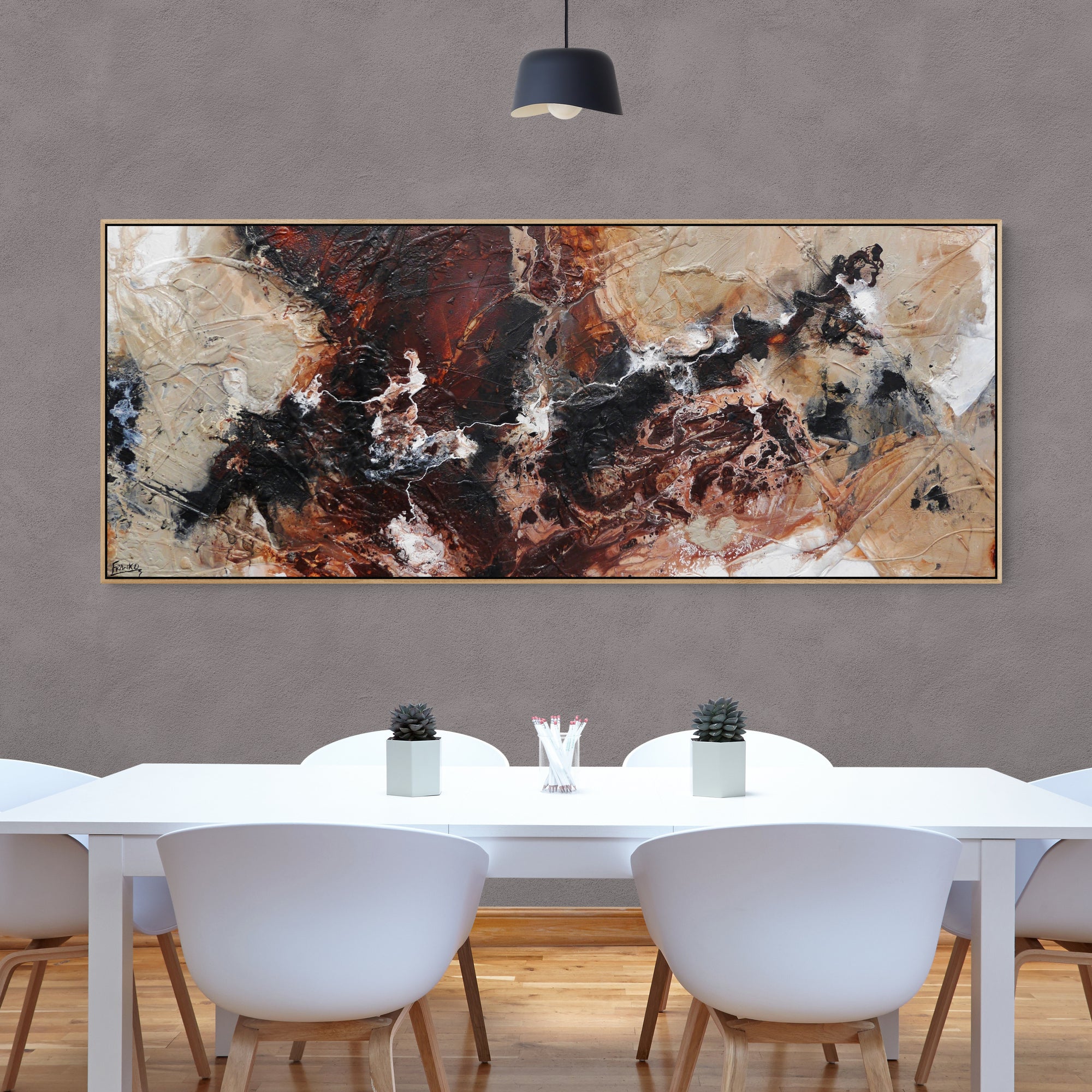 Intervention 200cm x 80cm Umber Brown Grey Bone Black White Textured Abstract Painting (SOLD)