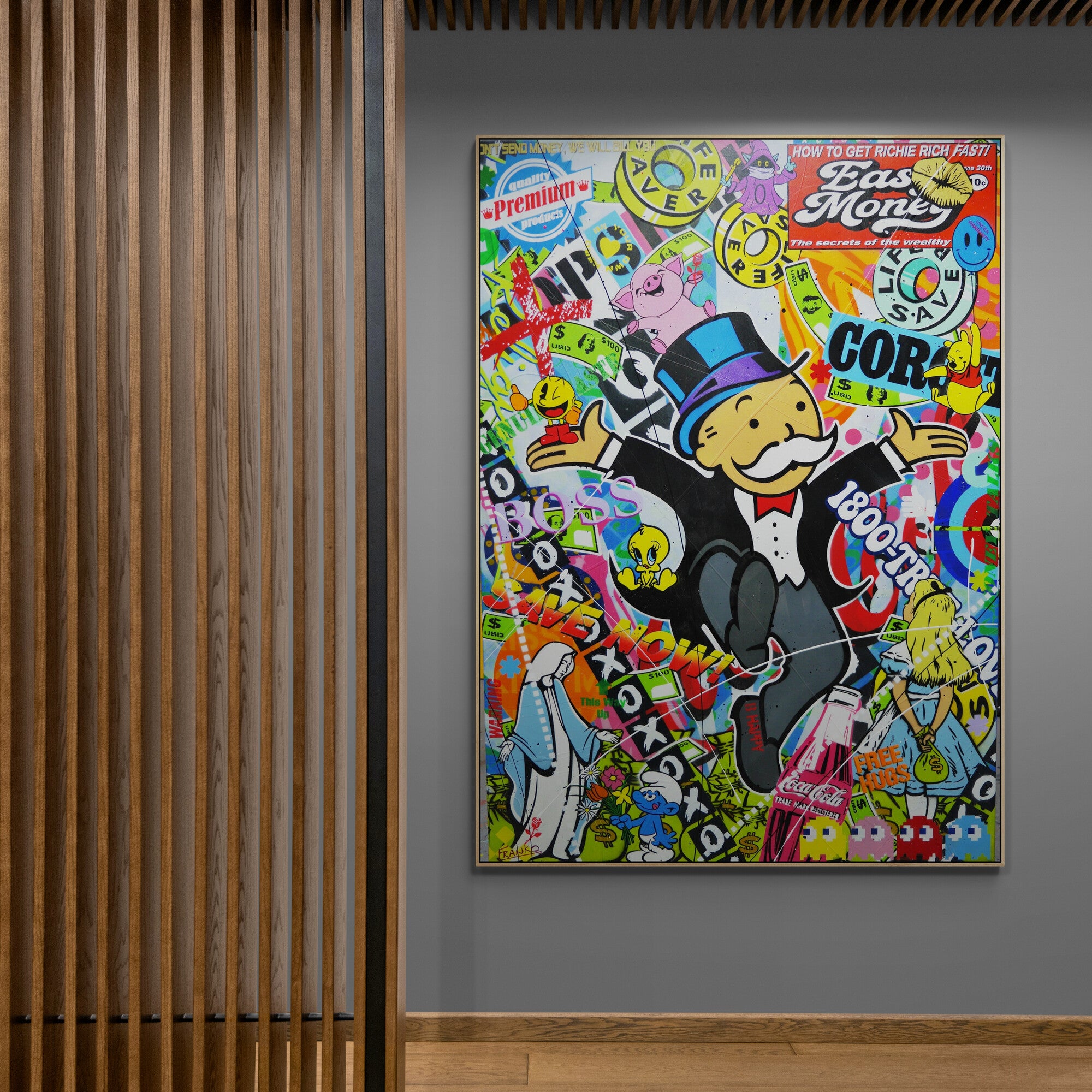 The Secrets 100cm x 140cm Monopoly Man Textured Urban Pop Art Painting