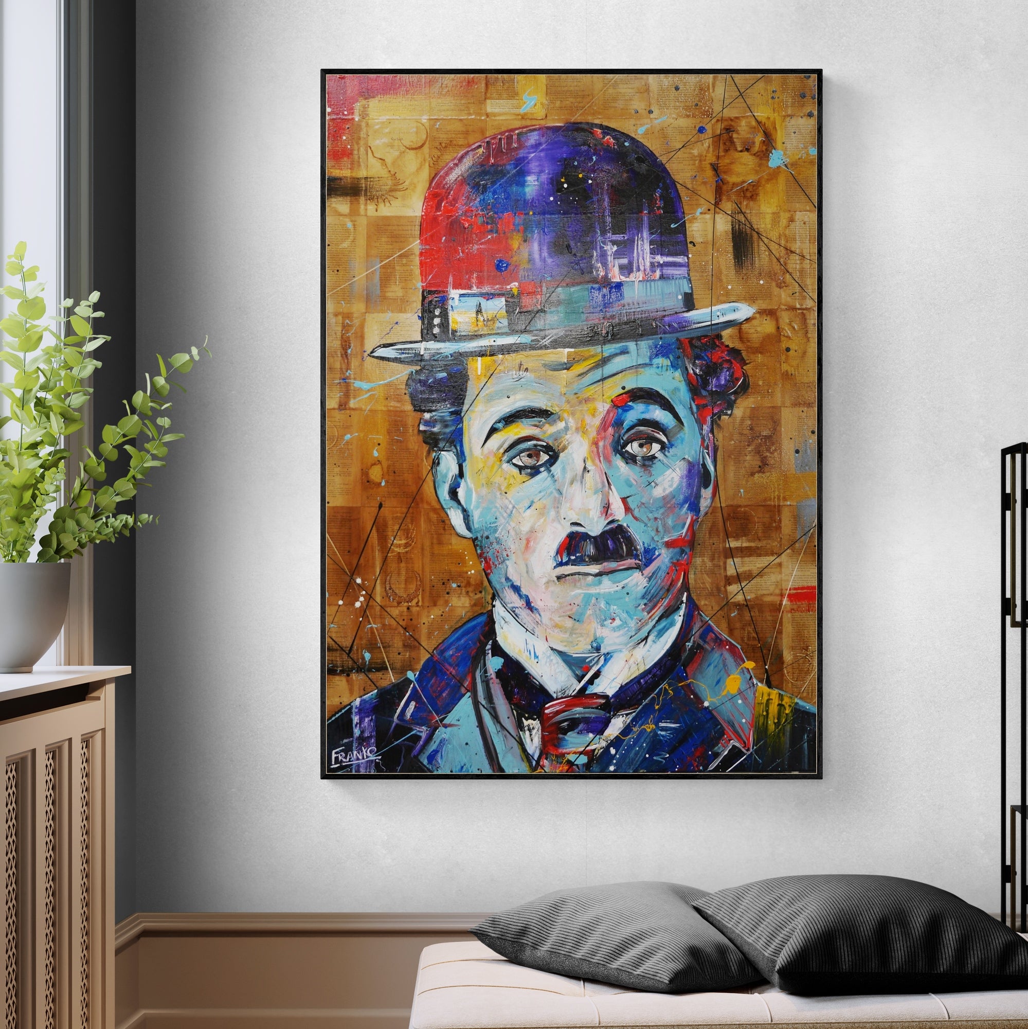 Blue Charlie 140cm x 100cm Charlie Chaplin Abstract Realism Book Club Painting (SOLD)-book club-[Franko Artist]-[Cheryl]-[Wendy]-[Gabriela]-Franklin Art Studio