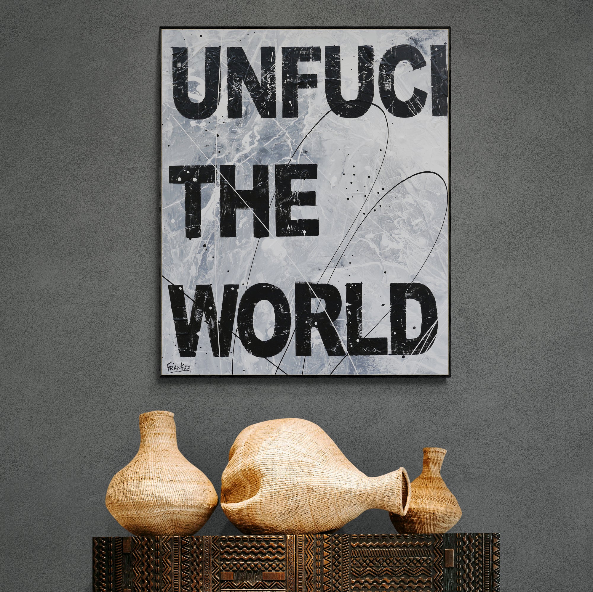 The World Over 60cm x 75cm Textured Urban Pop Art Painting