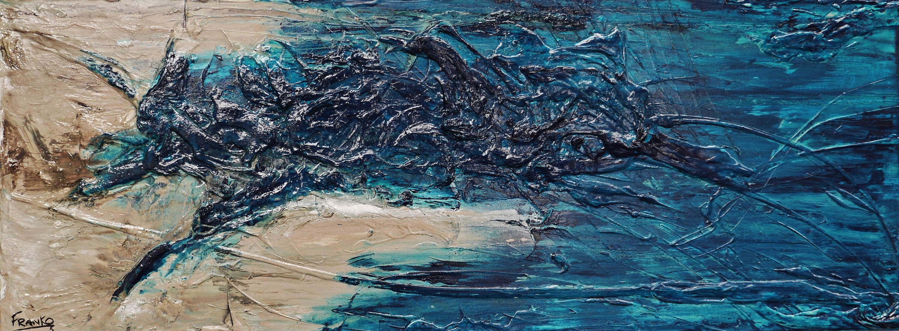 Sea Saltiness 160cm x 60cm Cream Green Textured Abstract Painting (SOLD)-Abstract-huge-painting-for-sale-commission-Art-Franko-Artist-Australian-Franklin Art Studio-gallery
