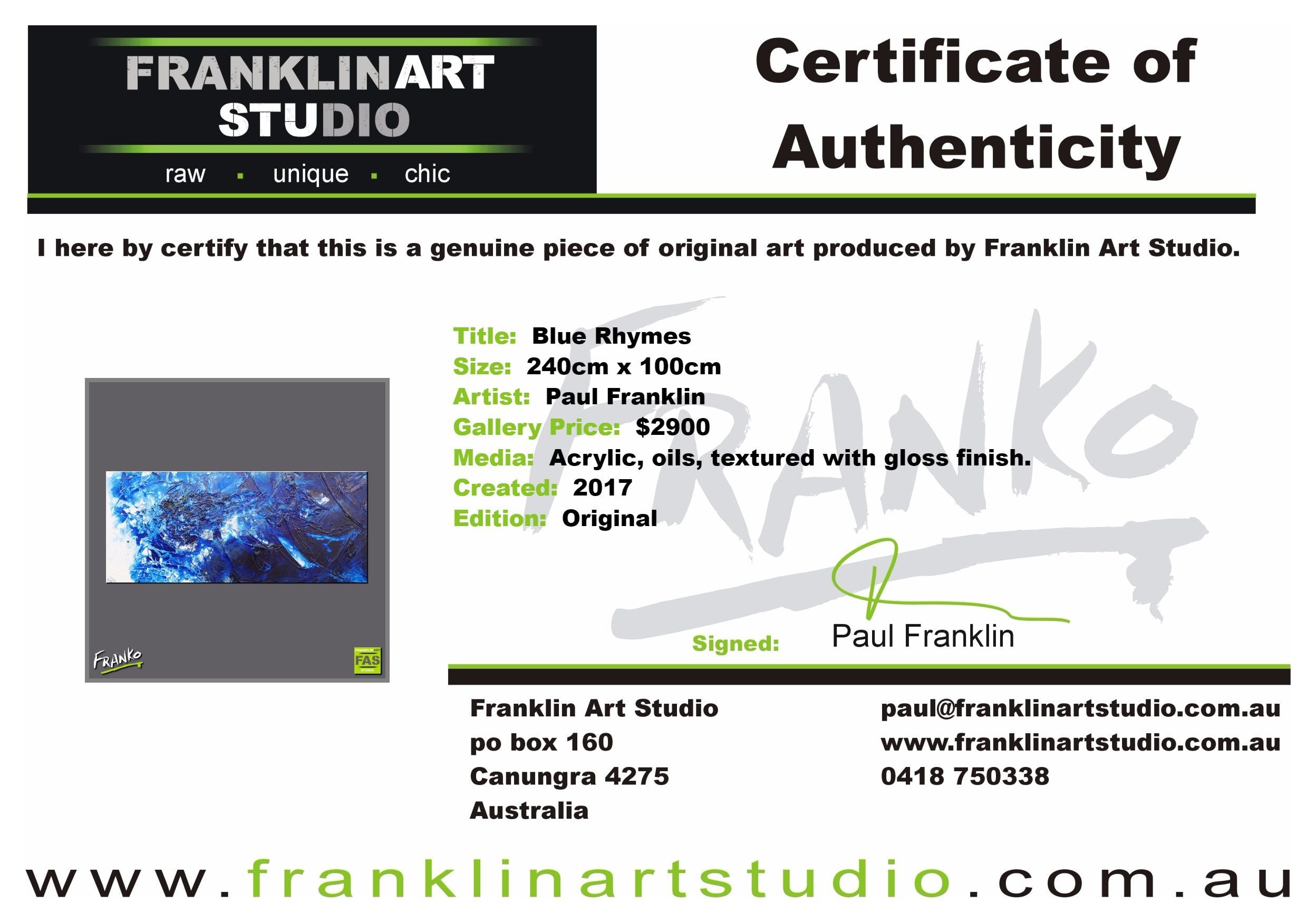 Blue Rhymes 240cm x 100cm Blue Abstract Painting-abstract-[Franko Artist]-[Cheryl]-[Wendy]-[Gabriela]-Franklin Art Studio