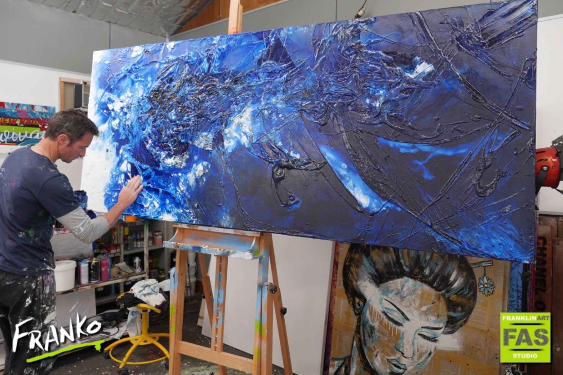 Blue Rhymes 240cm x 100cm Blue Abstract Painting-abstract-huge-commission-Art-Franko-Artist-Australian-Franklin Art Studio-gallery