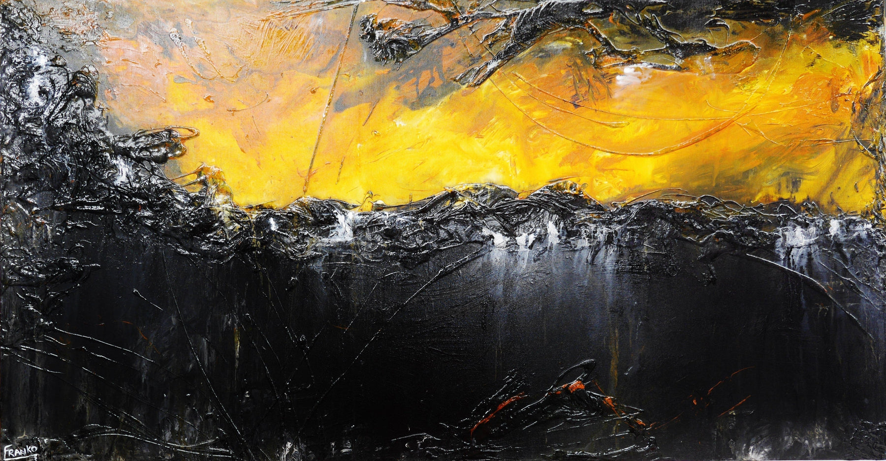 Burnt Horizon 190cm x 100cm Orange Black Abstract Painting – Franklin Art Studio