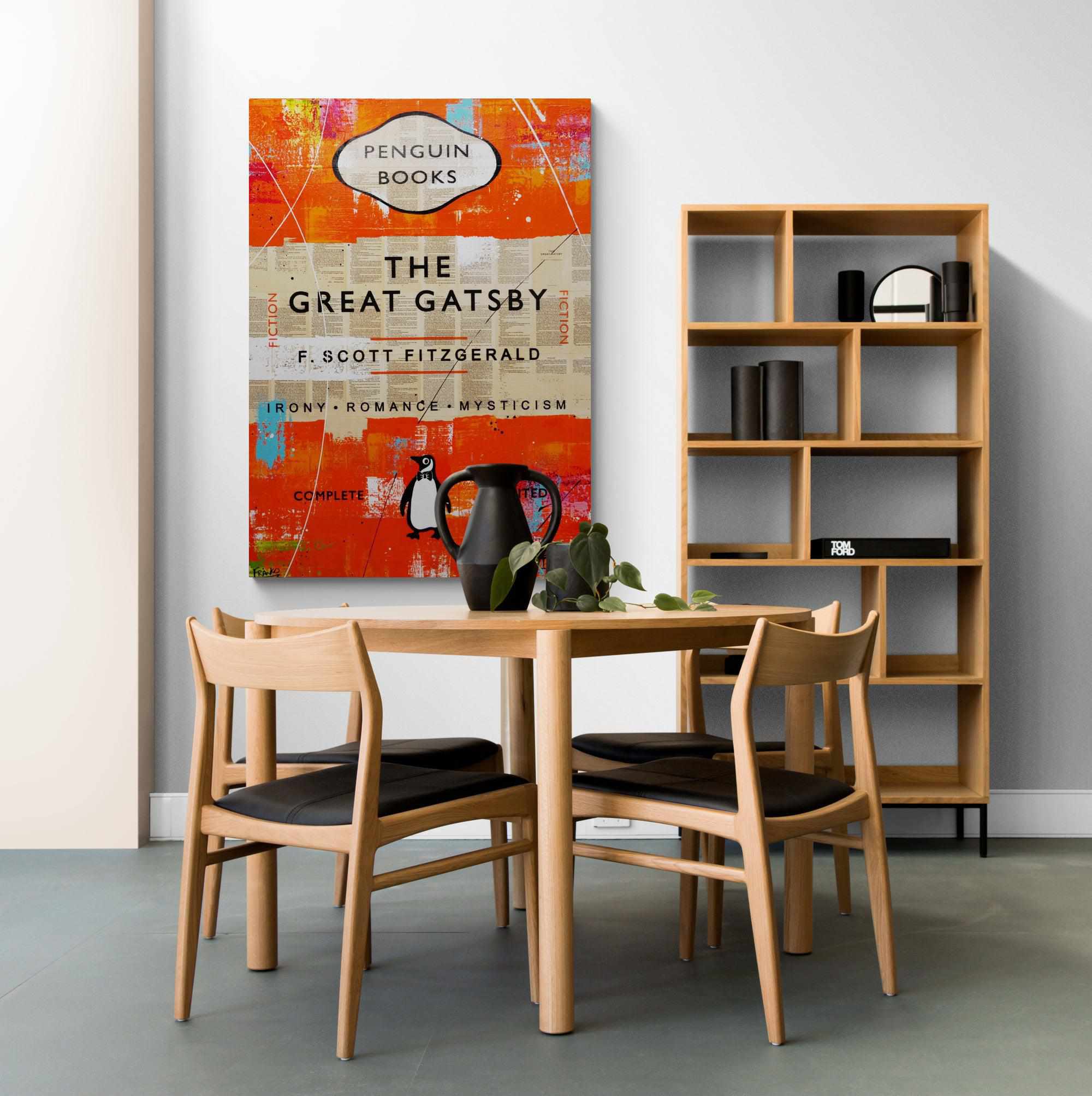Gatsby Romance 140cm x 100cm Orange Urban Pop Book Club Painting (SOLD)-book club-[Franko]-[Artist]-[Australia]-[Painting]-Franklin Art Studio