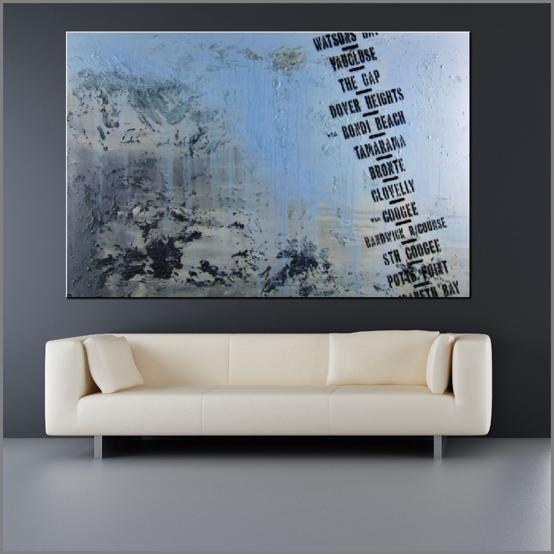 Next Stop Bondi 140cm x 100cm Bondi Blue Pop Art Painting-urban pop-[Franko Artist]-[Australia]-[Huge Artwork]-[collectable]-Franklin Art Studio
