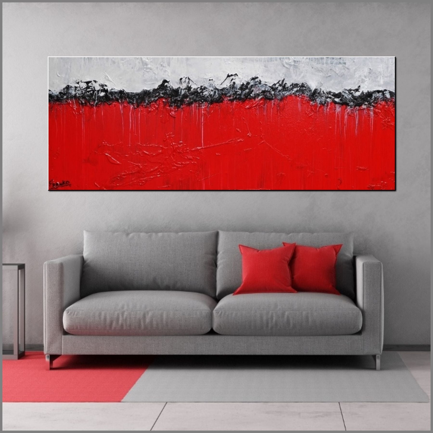 Red Heart 160cm x 60cm Red White Textured Abstract Painting