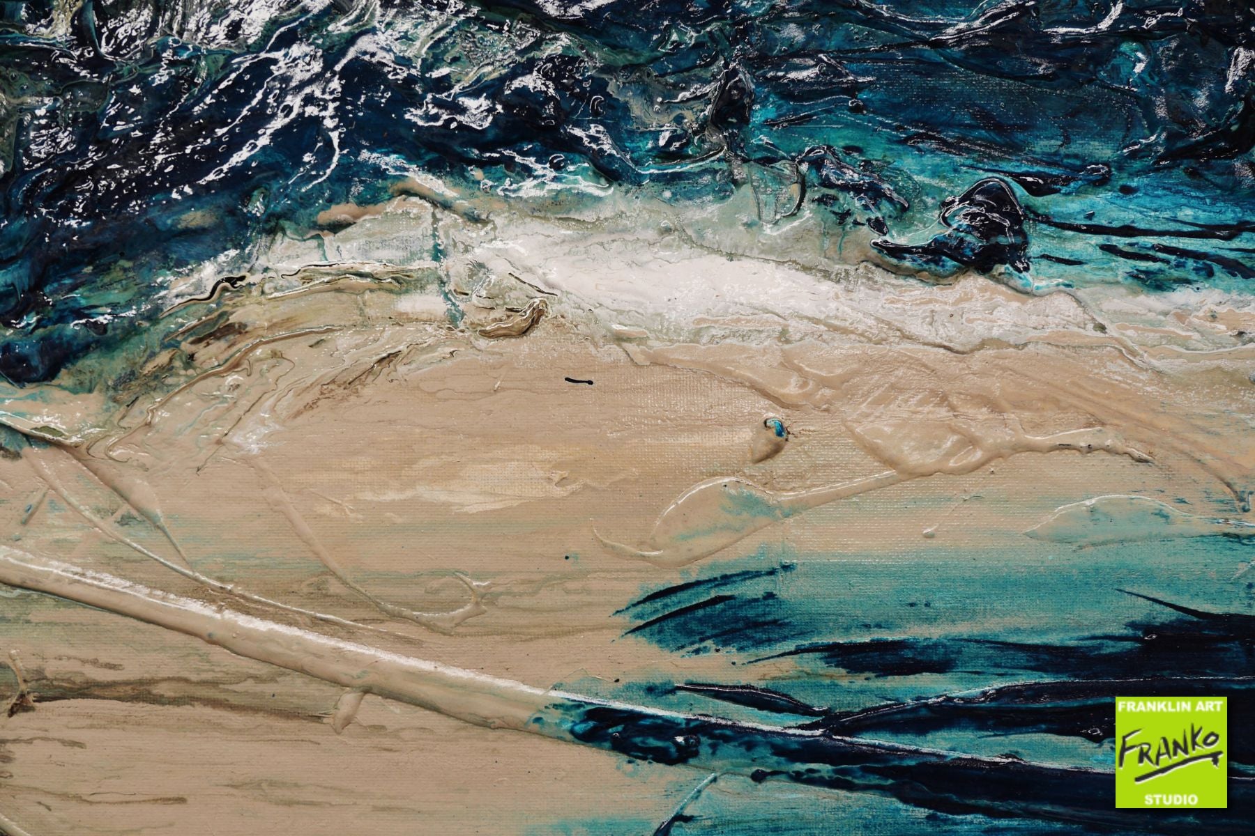 Sea Saltiness 160cm x 60cm Cream Teal Textured Abstract Painting