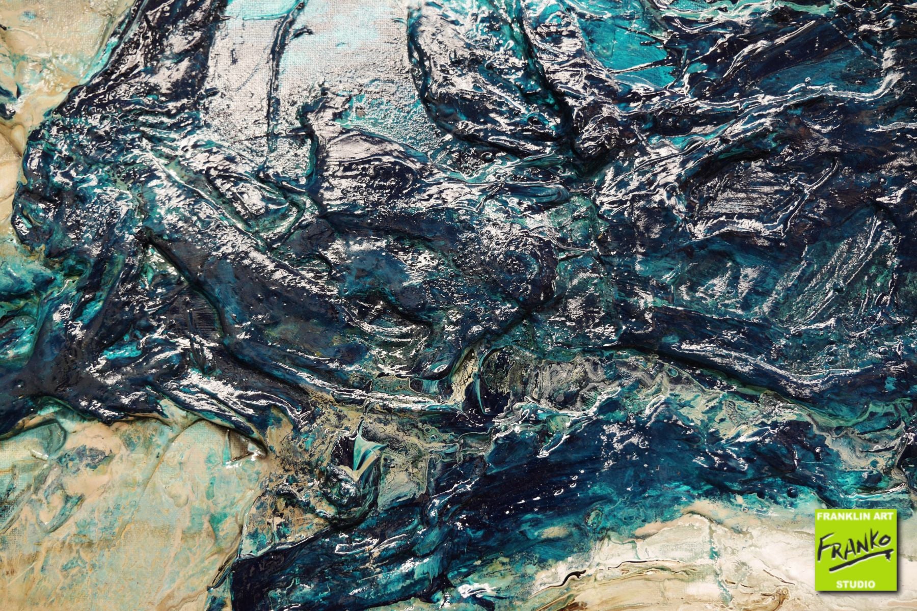 Sea Saltiness 160cm x 60cm Cream Teal Textured Abstract Painting