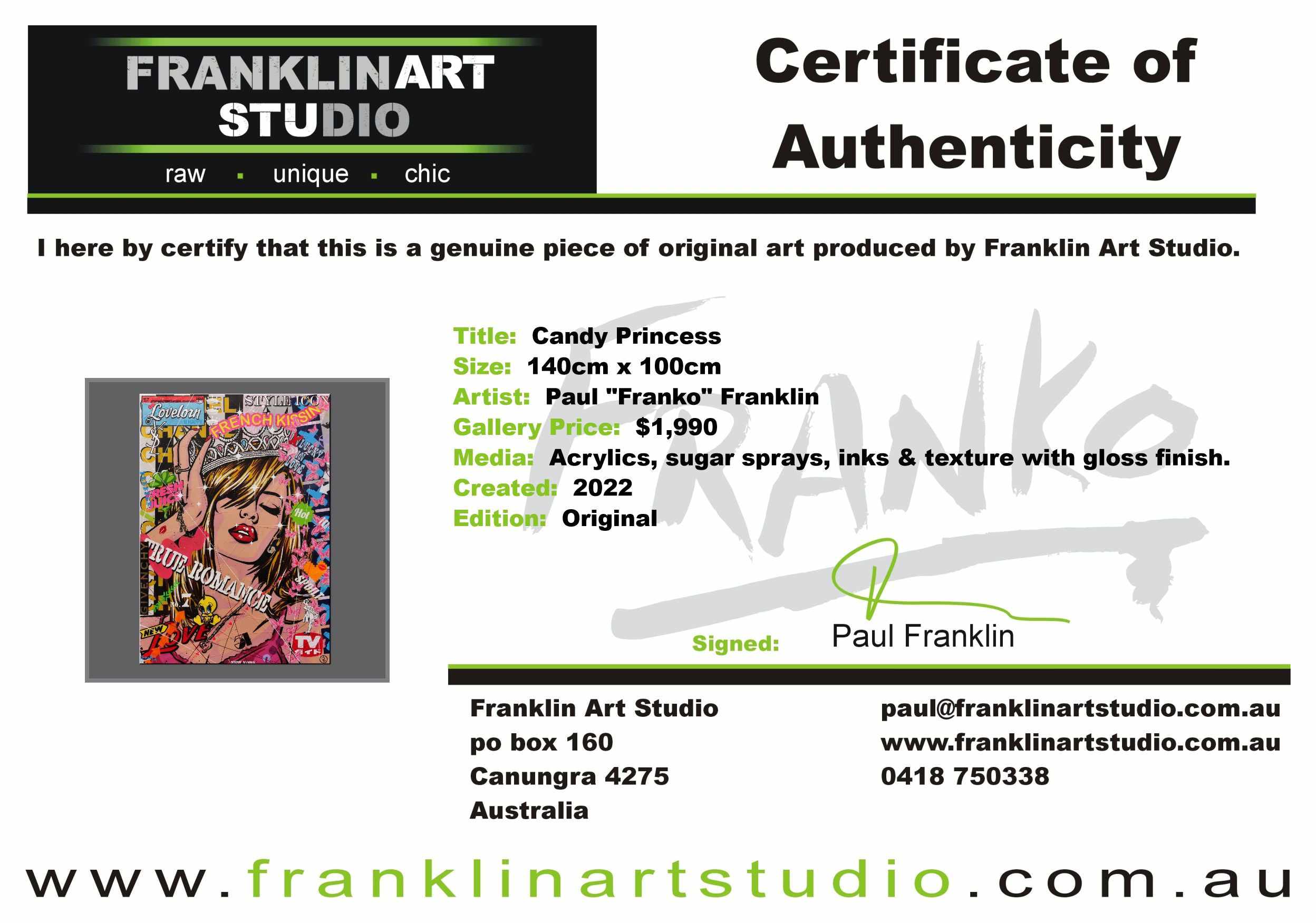 Candy Princess 140cm x 100cm Beauty Queen Textured Urban Pop Art Painting-Urban Pop Art-[Franko]-[Artist]-[Australia]-[Painting]-Franklin Art Studio