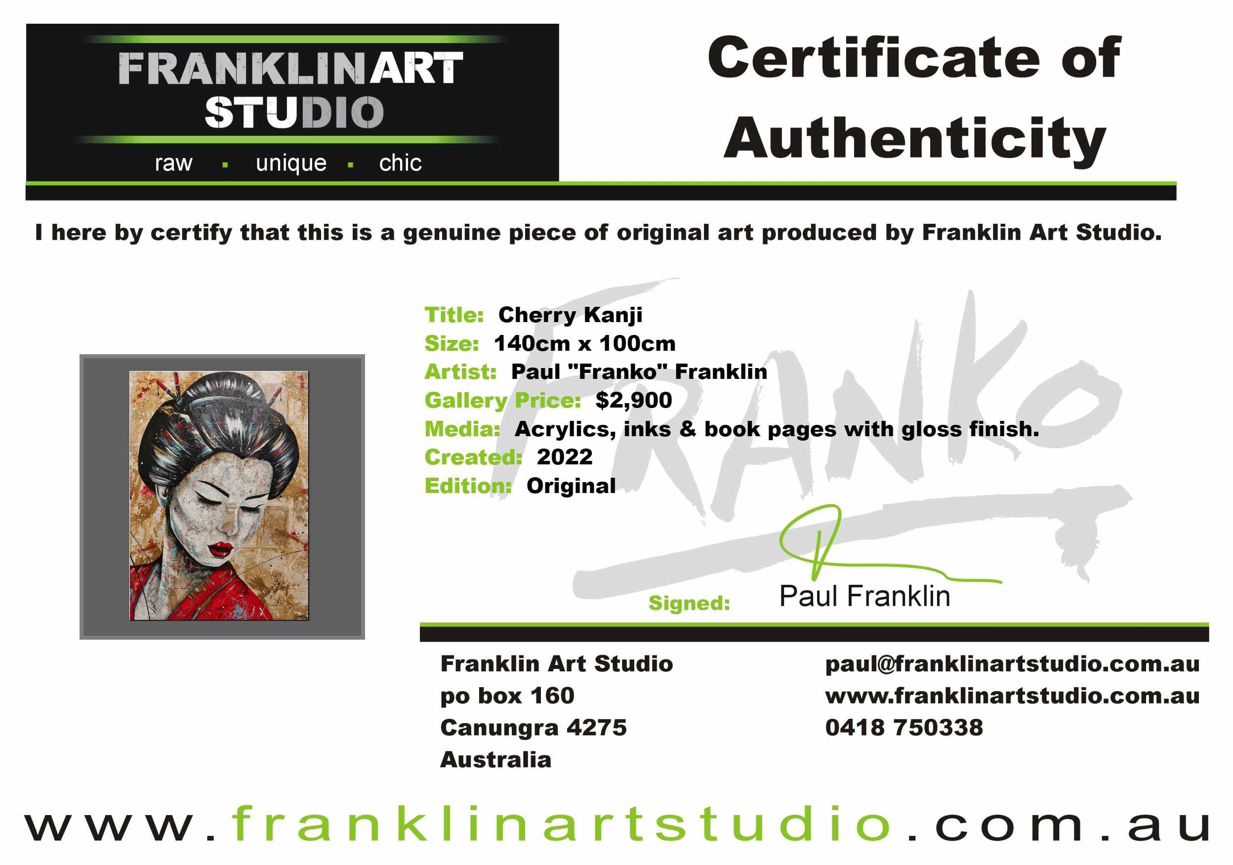 Cherry Kanji 140cm x 100cm Geisha Abstract Realism Book Club Painting (SOLD)