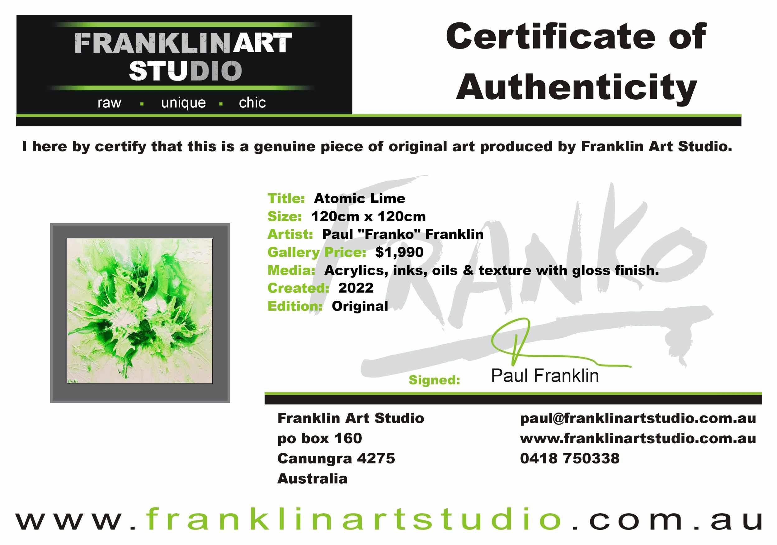 Atomic Lime 120cm x 120cm Lime Green Textured Abstract Painting-Abstract-[Franko]-[Artist]-[Australia]-[Painting]-Franklin Art Studio