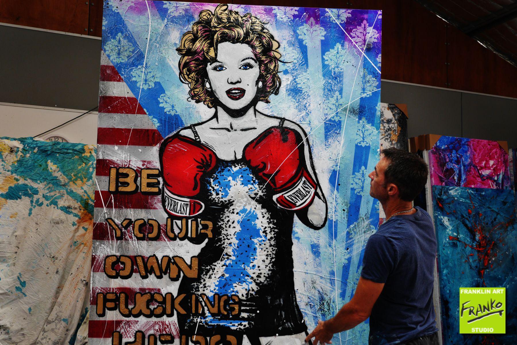 Heroes 140cm x 180cm Marilyn Monroe Boxing Textured Urban Pop Art Painting (SOLD)-urban pop-[Franko Artist]-[Cheryl]-[Wendy]-[Gabriela]-Franklin Art Studio