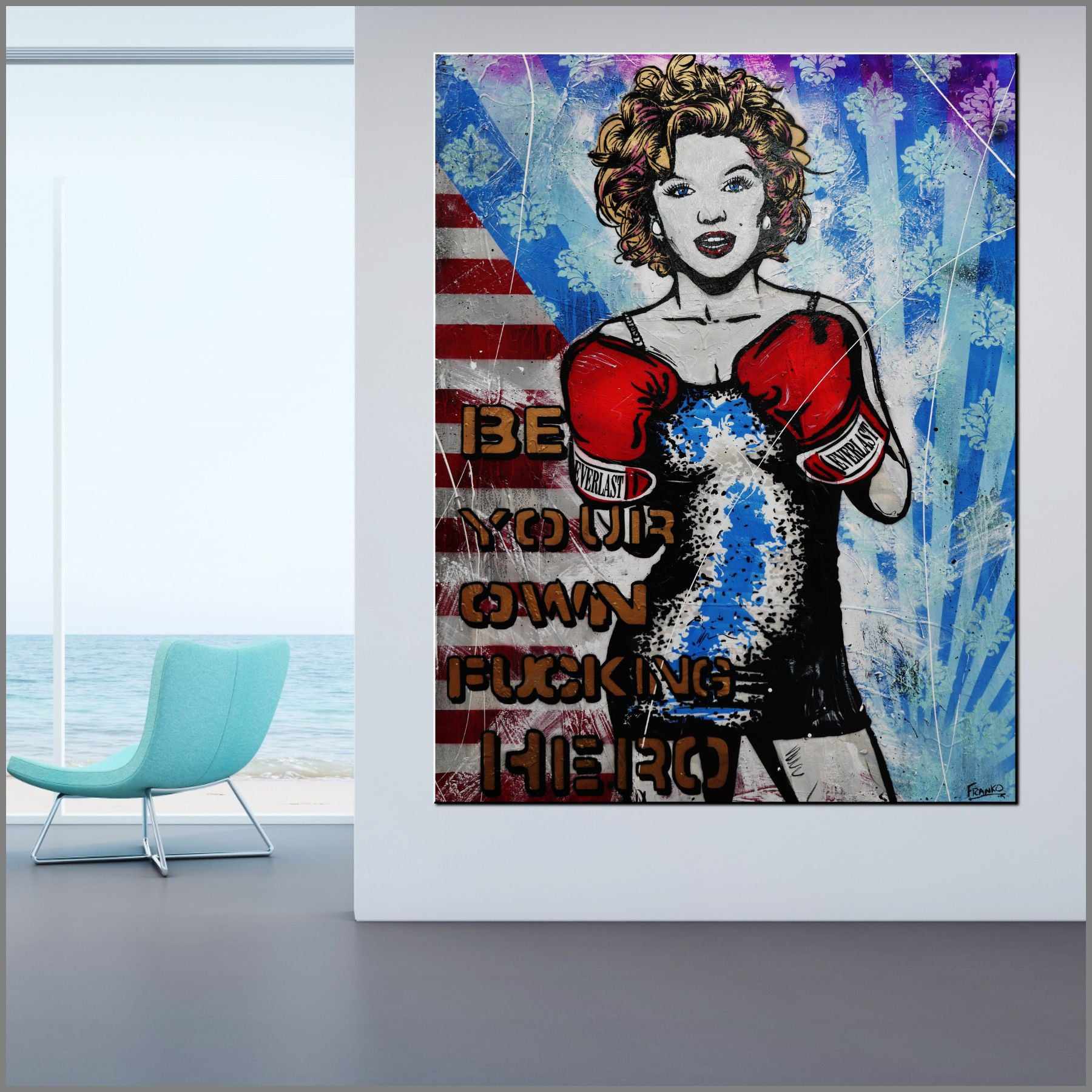 Heroes 140cm x 180cm Marilyn Monroe Boxing Textured Urban Pop Art Painting (SOLD)-urban pop-Franko-[Franko]-[Australia_Art]-[Art_Lovers_Australia]-Franklin Art Studio