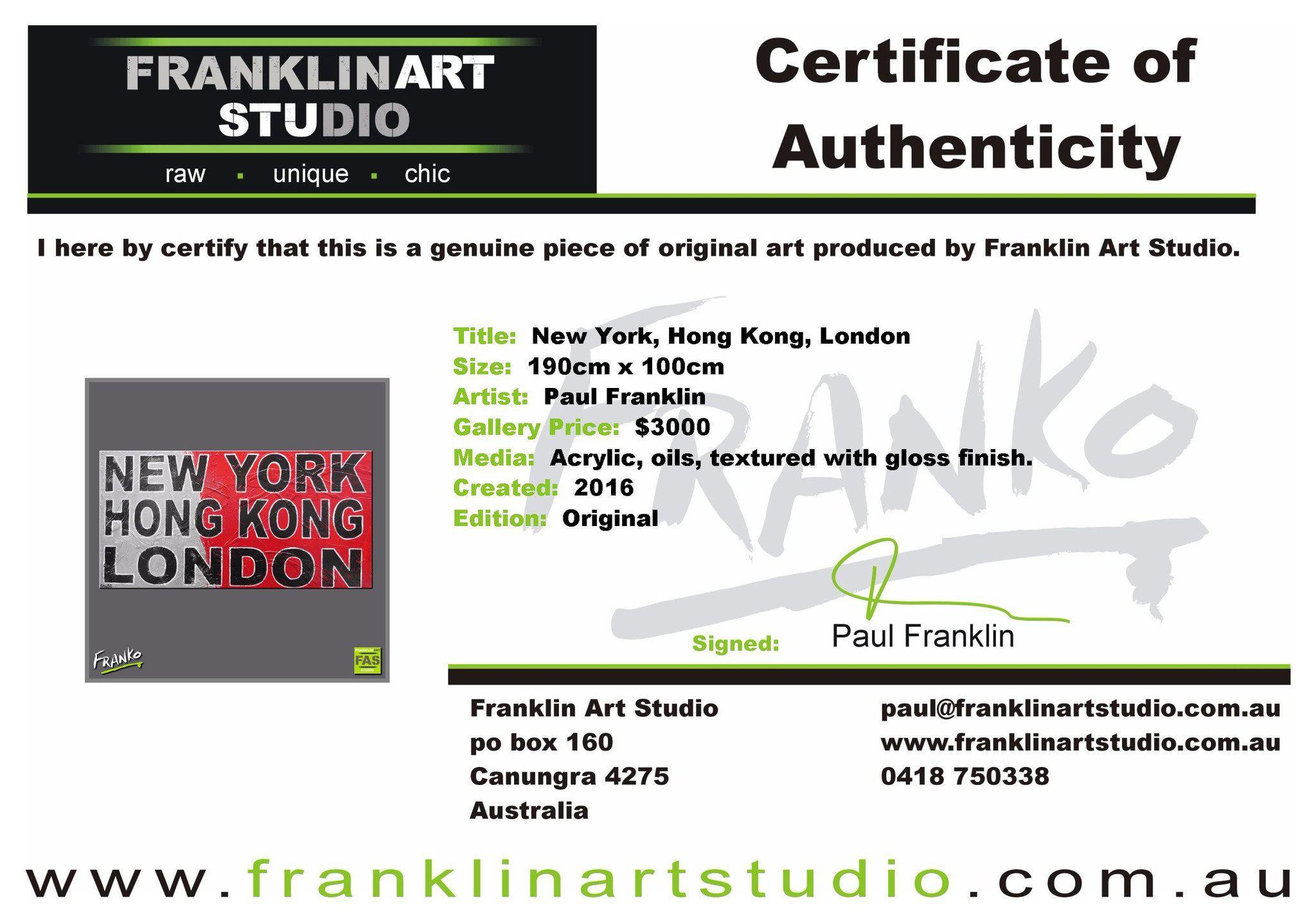 New York, Hong Kong, London 190cm x 100cm World Destinations Pop Art Painting-urban pop-huge-commission-Art-Franko-Artist-Australian-Franklin Art Studio-gallery