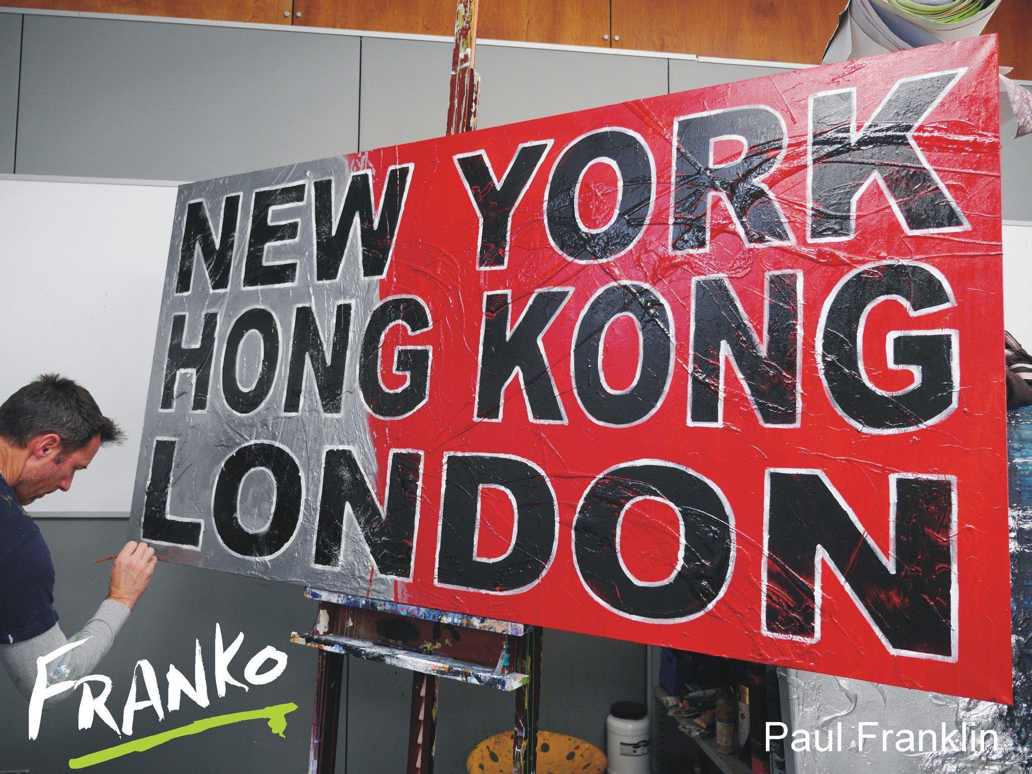 update alt-text with template New York, Hong Kong, London 190cm x 100cm World Destinations Pop Art Painting-huge-Australian artist-Franko-Franklin Art Studio
