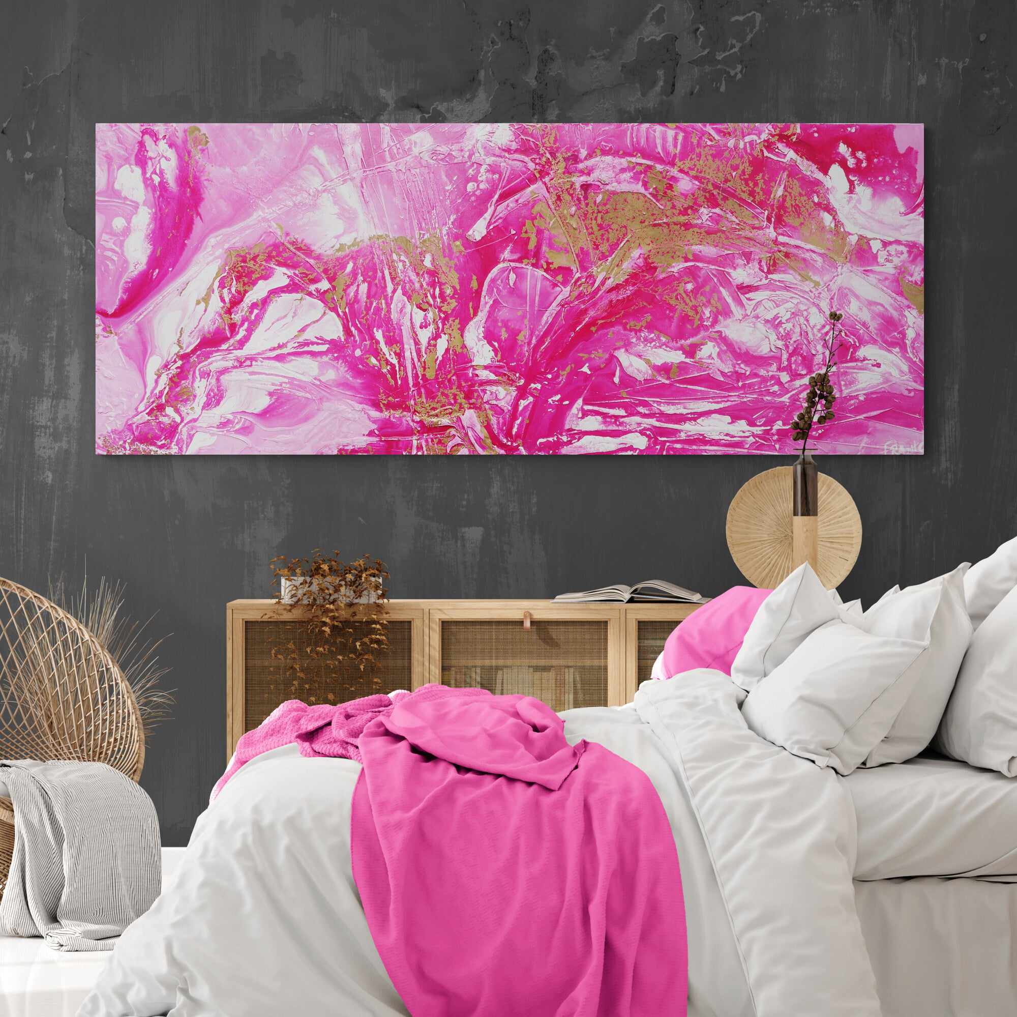 Pink Wild Thing 200cm x 80cm Pink Gold Abstract Painting (SOLD)-abstract-[Franko]-[Artist]-[Australia]-[Painting]-Franklin Art Studio
