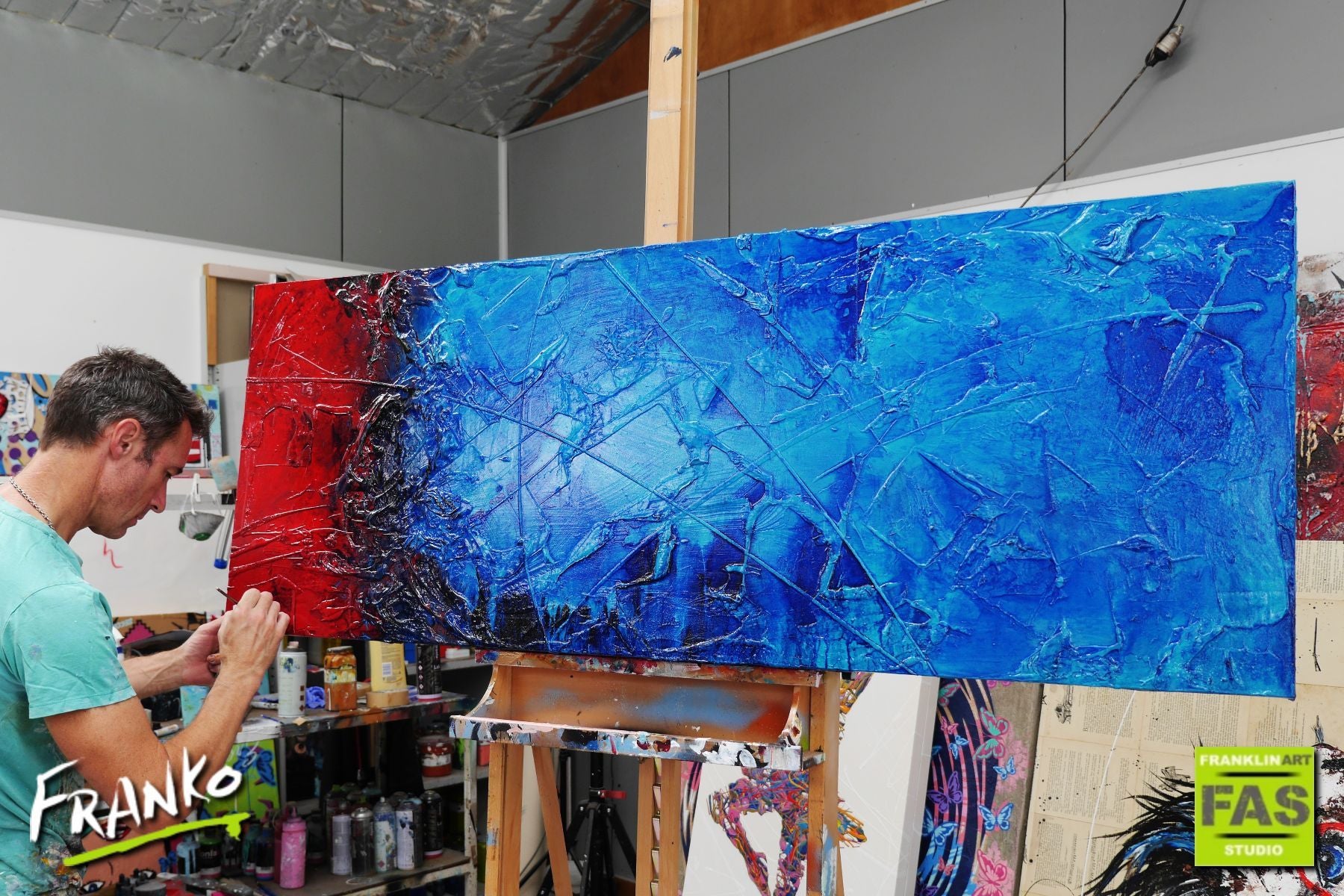 Red Oxygen 160cm x 60cm Blue Red Abstract Painting (SOLD) DER-huge art paintings-online art gallery-Franko-Franklin Art Studio