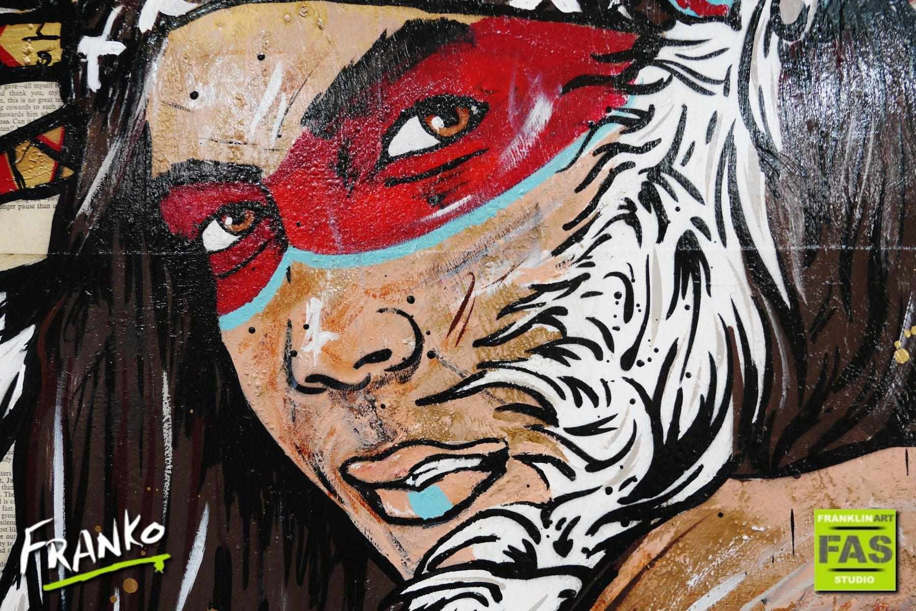 The Warrior 120cm x 150cm Indian Chief Vintage Book Pop art Painting (SOLD)