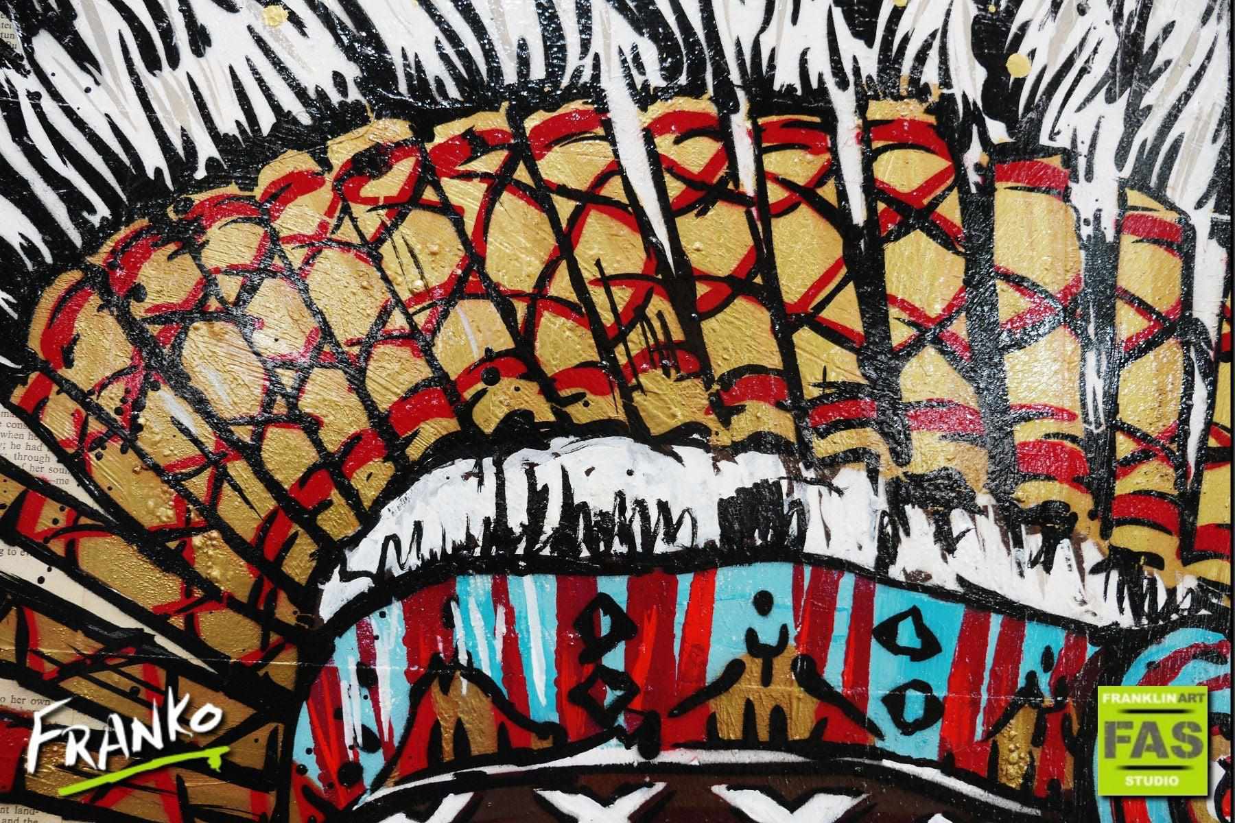 The Warrior 120cm x 150cm Indian Chief Vintage Book Pop art Painting (SOLD)