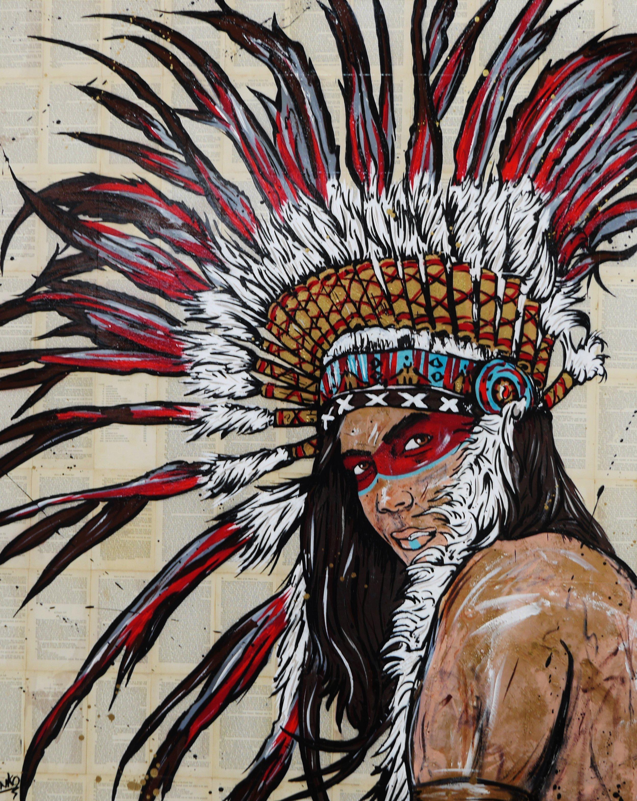 The Warrior 120cm x 150cm Indian Chief Vintage Book Pop art Painting (SOLD)-Abstract-[Franko ]-[Gallery]-[popular]-[Australia]-Franklin Art Studio